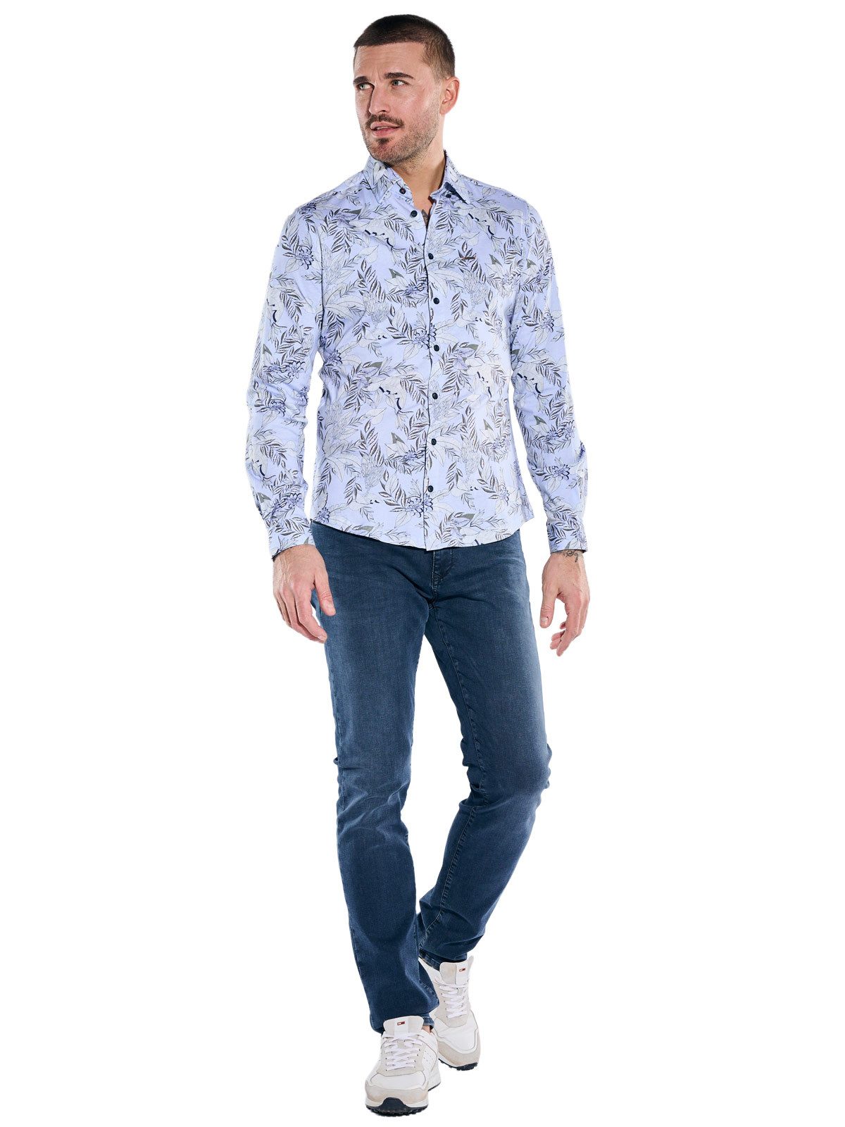emilio adani Langarmhemd Herren Hemd mit All-Over-Druck, Hellblau
