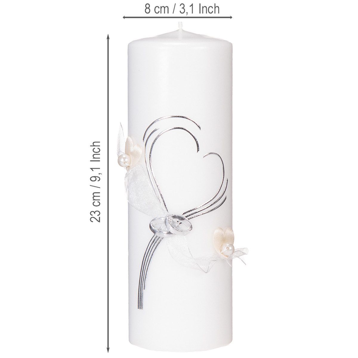 Wiedemann Kerzen Bastelnaturmaterial Elegante Hochzeitskerze mit Herzmotiv und festlicher Dekoration