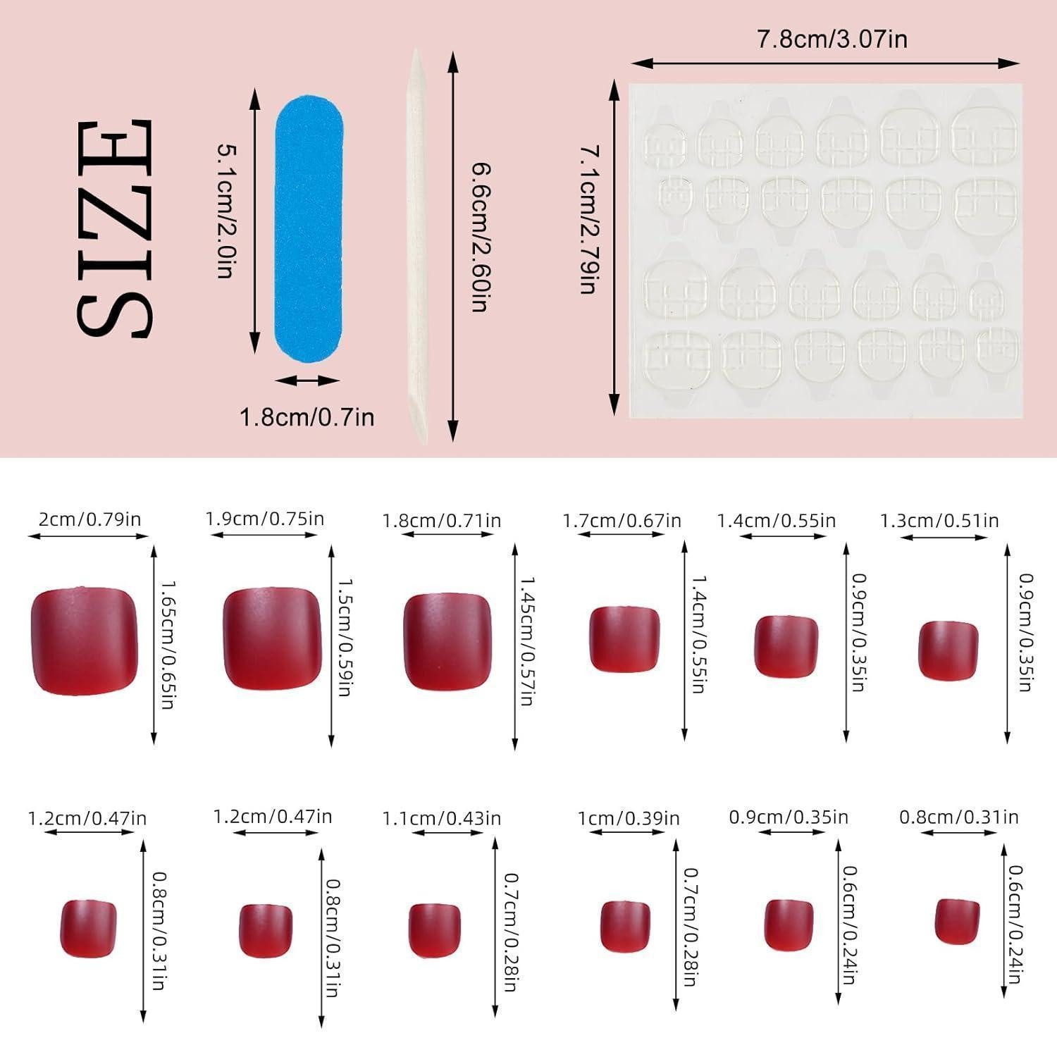 LuxusKollektion Kunstfingernägel Zehennägel 24 Stück rot glänzend quadratisch Gel Damen Stil 14