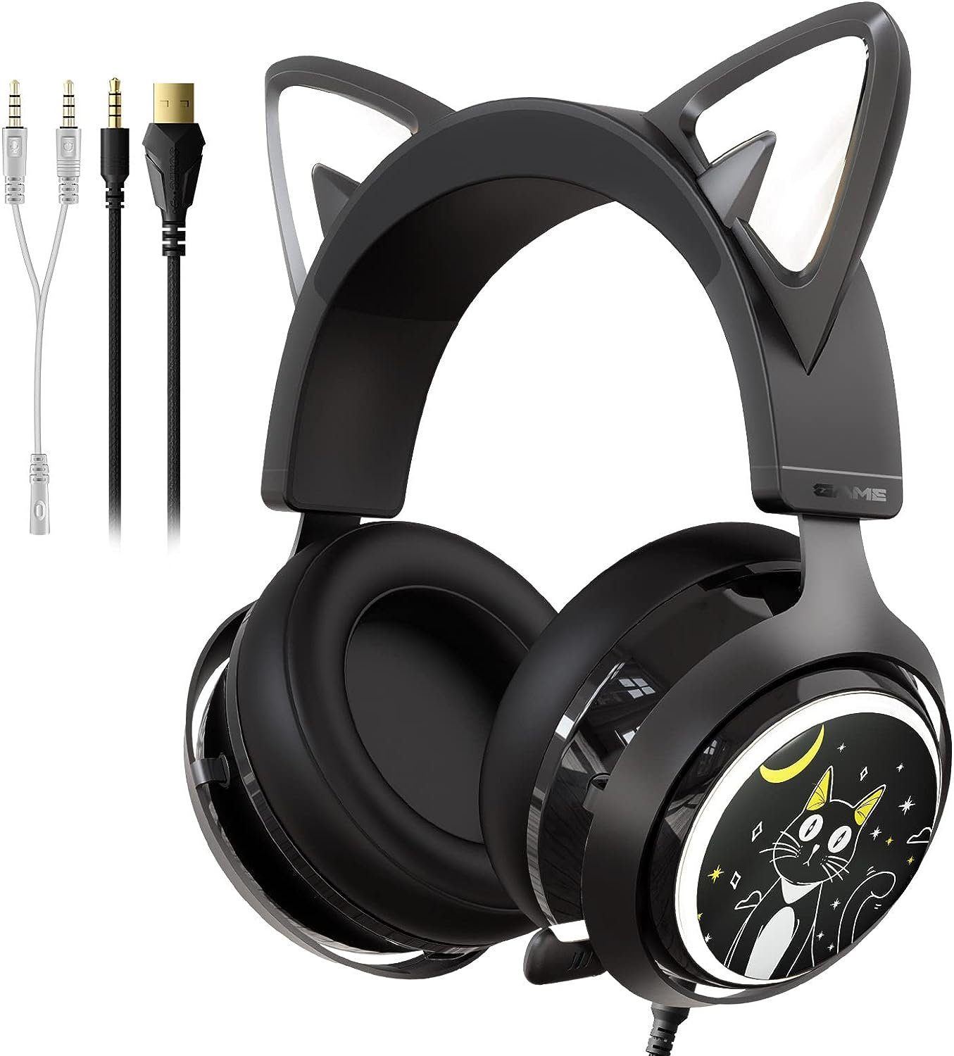 Somikon GS510 Gaming-Headset (Einziehbares Rauschunterdrückungsmikrofon für klare Kommunikation während des Spiels , "Hochwertiges Cat-Headset für Gamer: Somic GS510 in Schwarz)