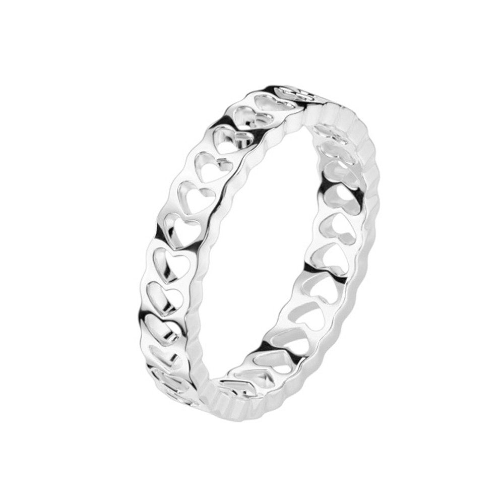 Taffstyle Fingerring Damenring mit kleinen Herzen filigran Verlobungsring elegant zeitlos (Filigraner Herzring für Damen in Silber oder Gold - Geschenk für Damen)