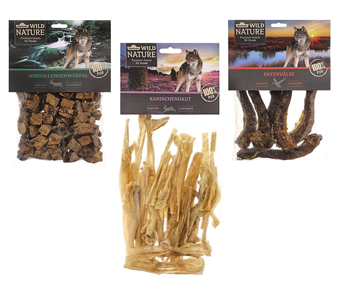 Dehner Wild Nature Hundesnack-Set 3 versch. Sorten, 550 g Kaninchen, 550g
