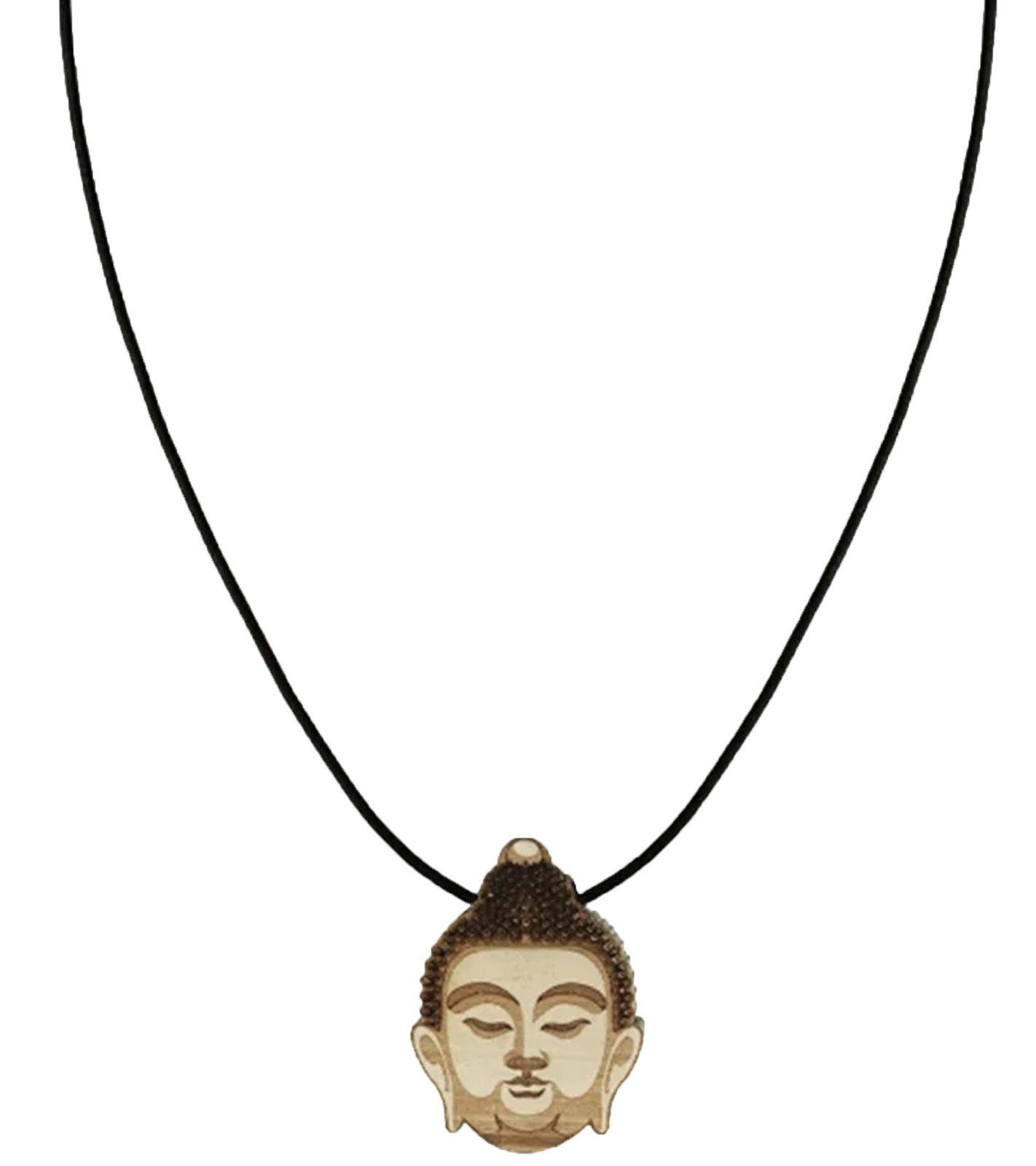 WOOD FELLAS Halsband WOOD FELLAS Leder-Kette toller Hals-Schmuck mit Holz-Anhänger Mode-Schmuck Thai Buddha Schwarz