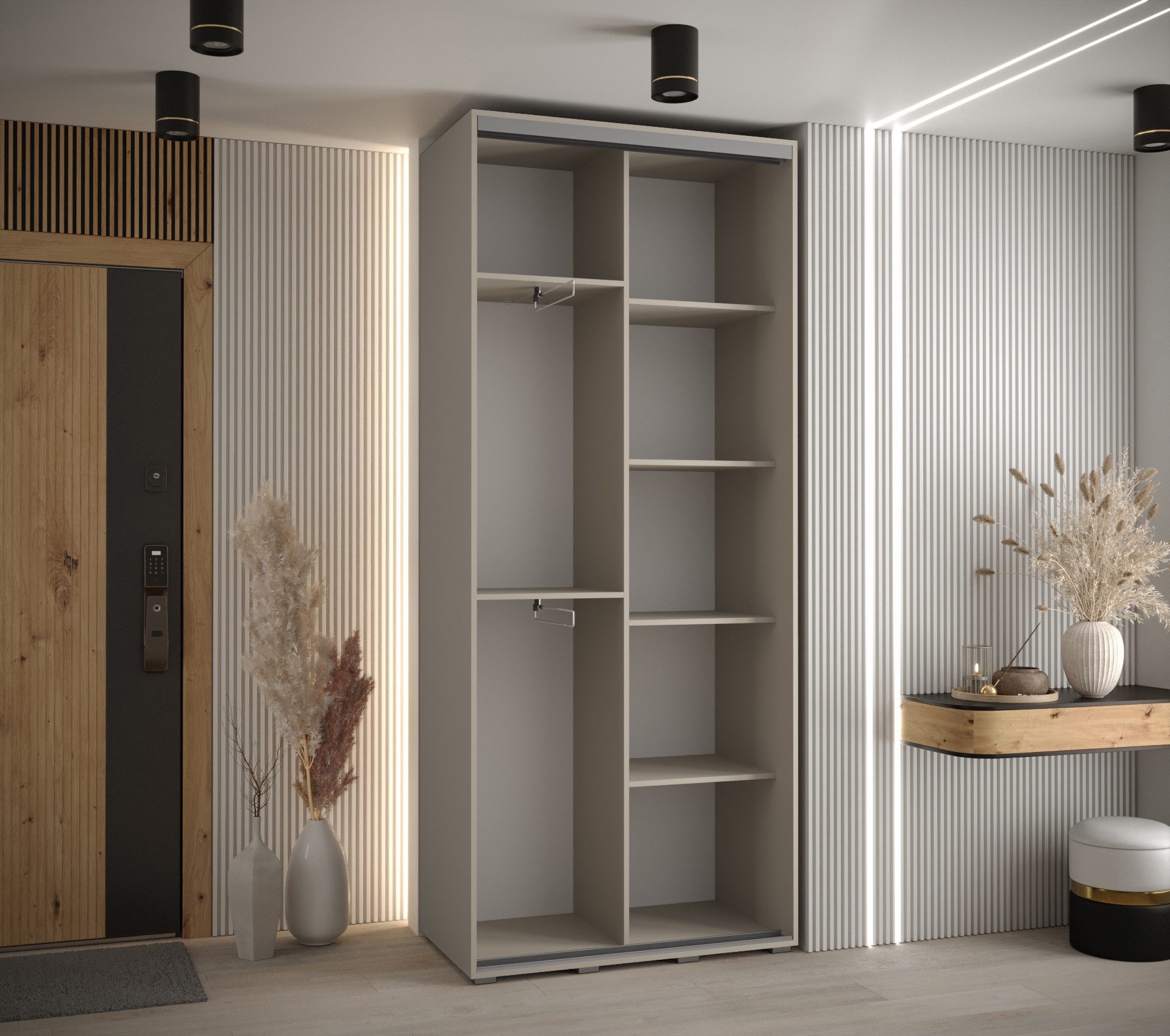 ABIKS MÖBEL Schwebetürenschrank Dakota 9 Schlafzimmerschrank mit Spiegel, Kleiderstange und Regalen – Bild 4 von 5