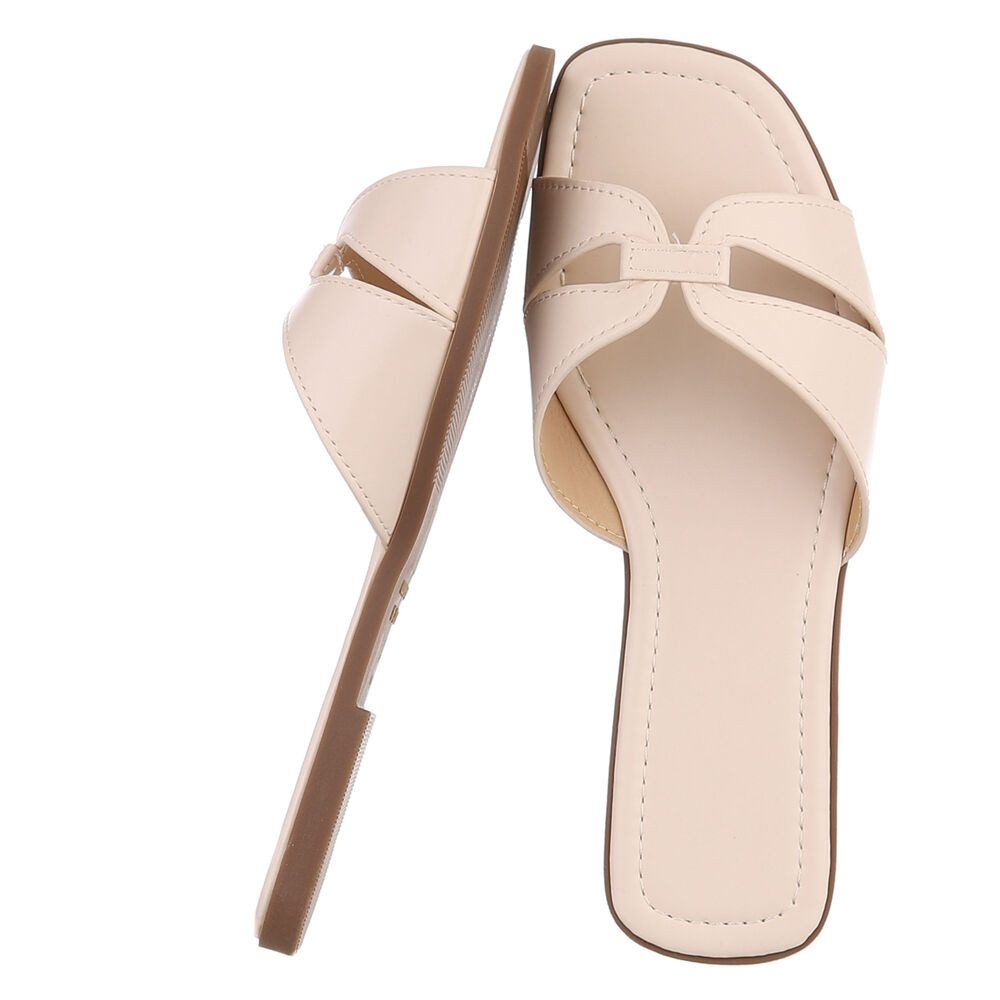Ital-Design Damen Slip-On Sandale mit Kreuzriemen Pantolette (91970879) Blockabsatz Pantoletten in Beige