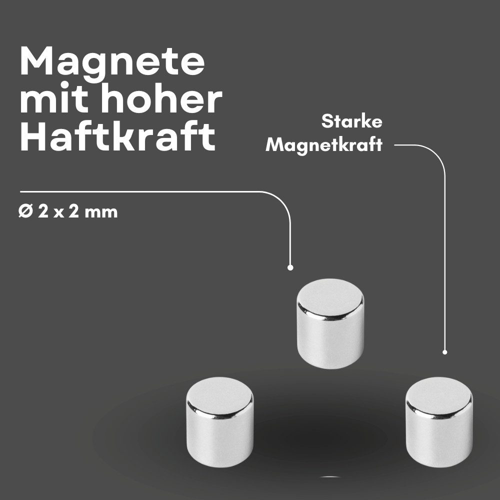 MaajeeKuto Magnet Neodym Scheibenmagnet 2x2mm N42 Supermagnet Ni-Cu-Ni 95g Haftkraft (10-St)