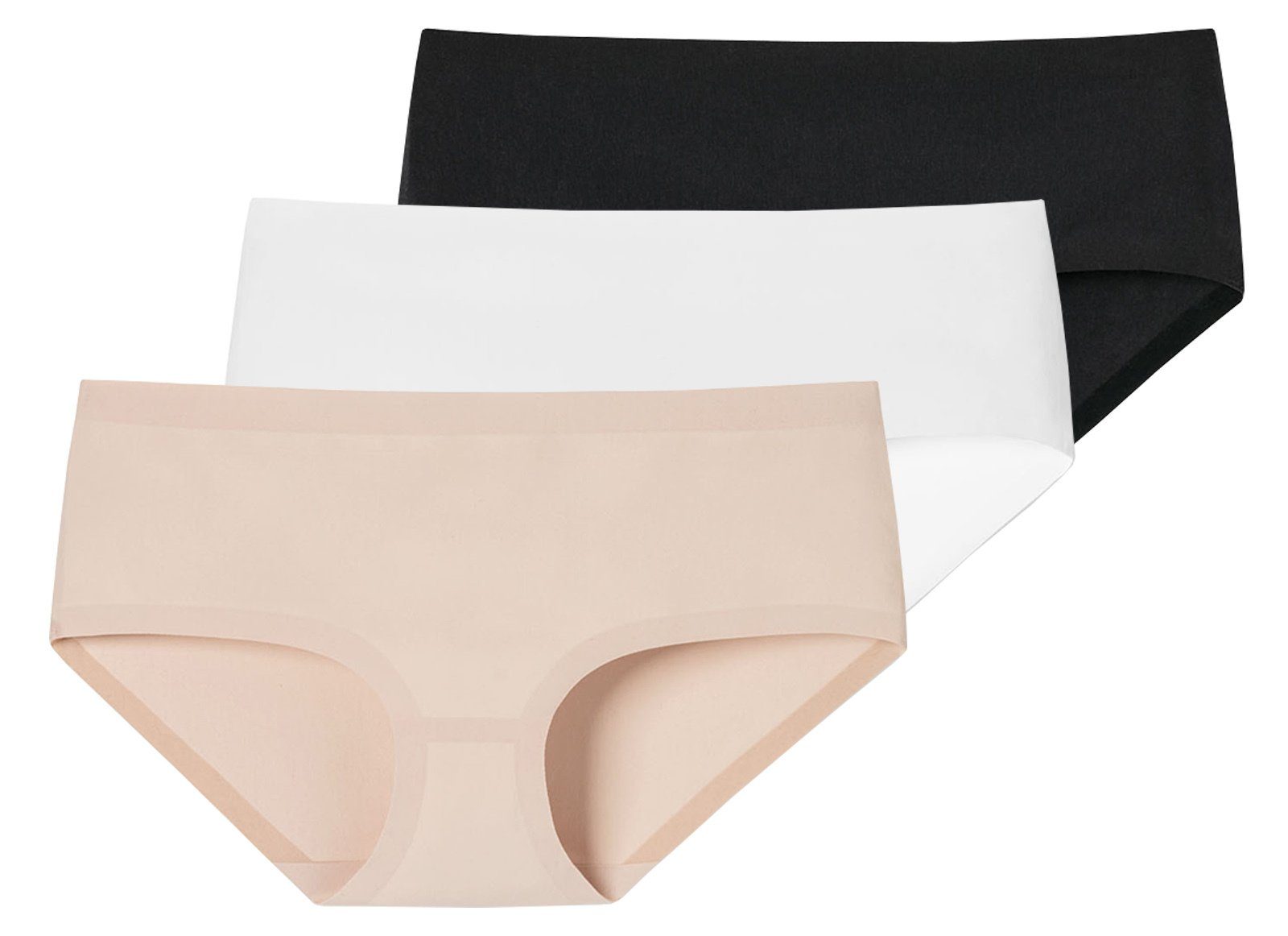 Schiesser Panty Damen Panty, 3er Pack - Invisible Cotton, Nahtlos Schwarz/Weiß/Beige