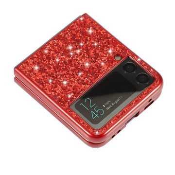 Wigento Handyhülle Für Samsung Galaxy Z Flip4 5G Glitzer Diamant Design Kunststoff TPU Cover Handy Tasche Hülle Etuis Pink