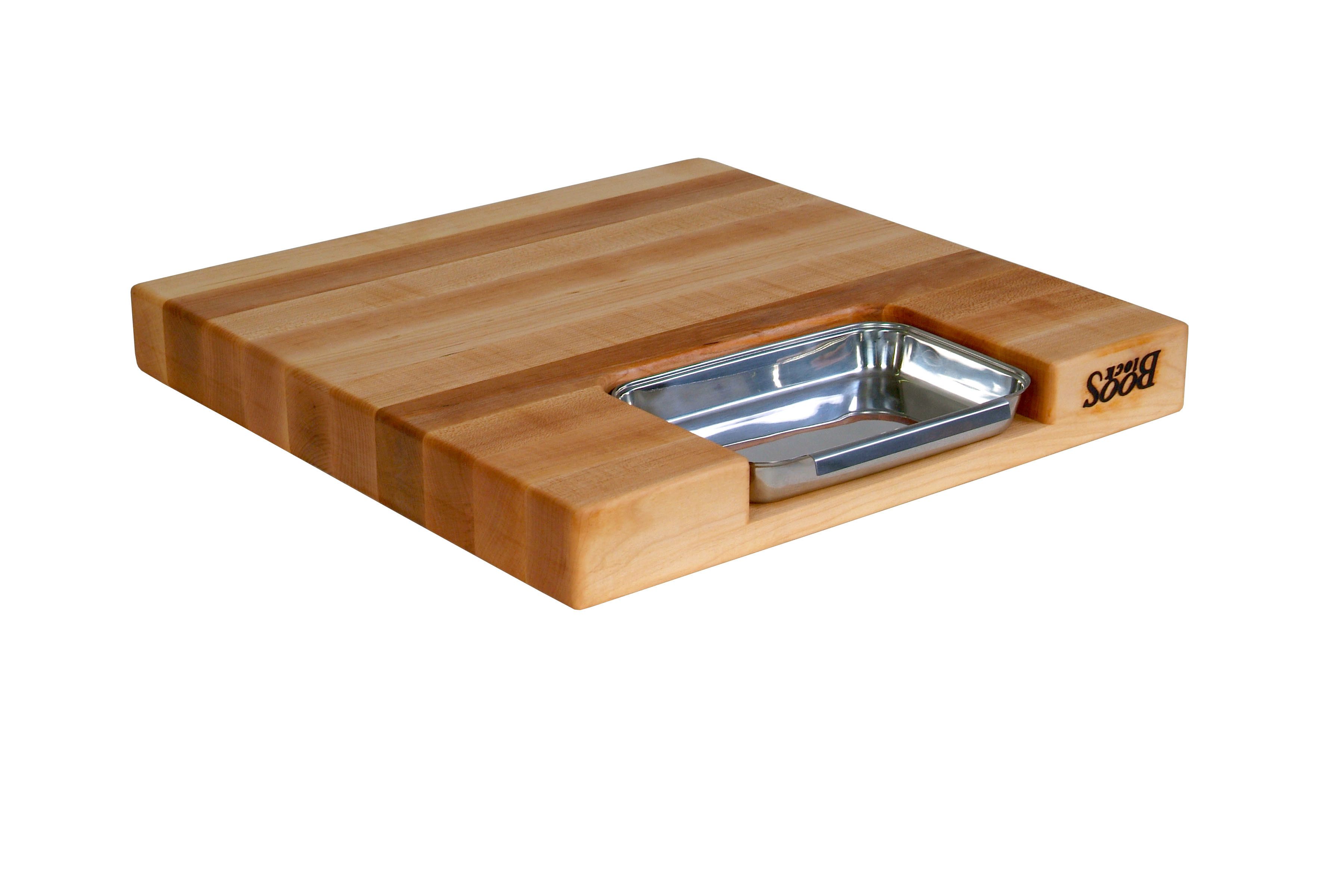 Boos Blocks Schneidebrett Prep Masters, AhornHolz, 61x46x6 cm mit Saftrille & Edelstahlschale - Ahornholz