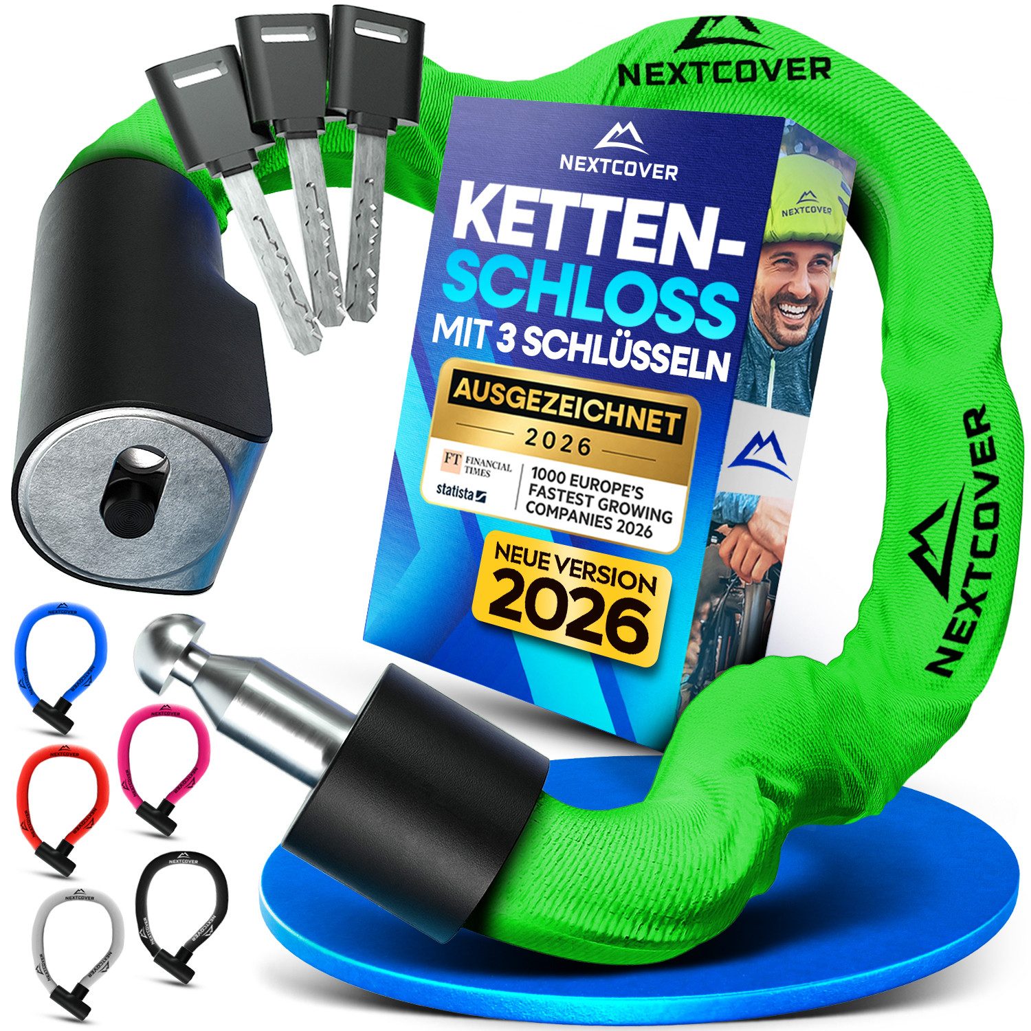 Nextcover Kettenschloss NEXTCOVER® Fahrradschloss LockOne mit Zahlencode oder Schlüssel