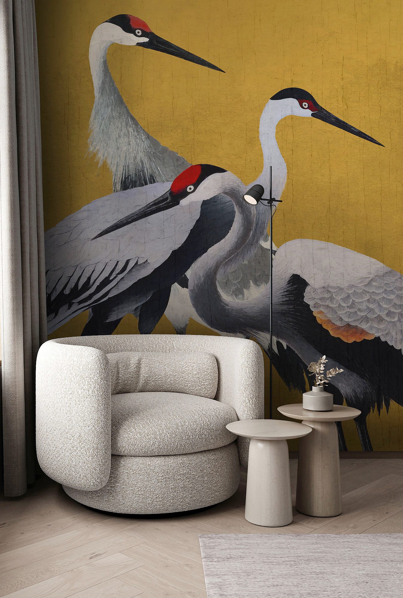 Komar Fototapete Komar Vlies Fototapete - Yellow Cranes - Größe 200 x 250 cm, glatt, bedruckt, (Packung)