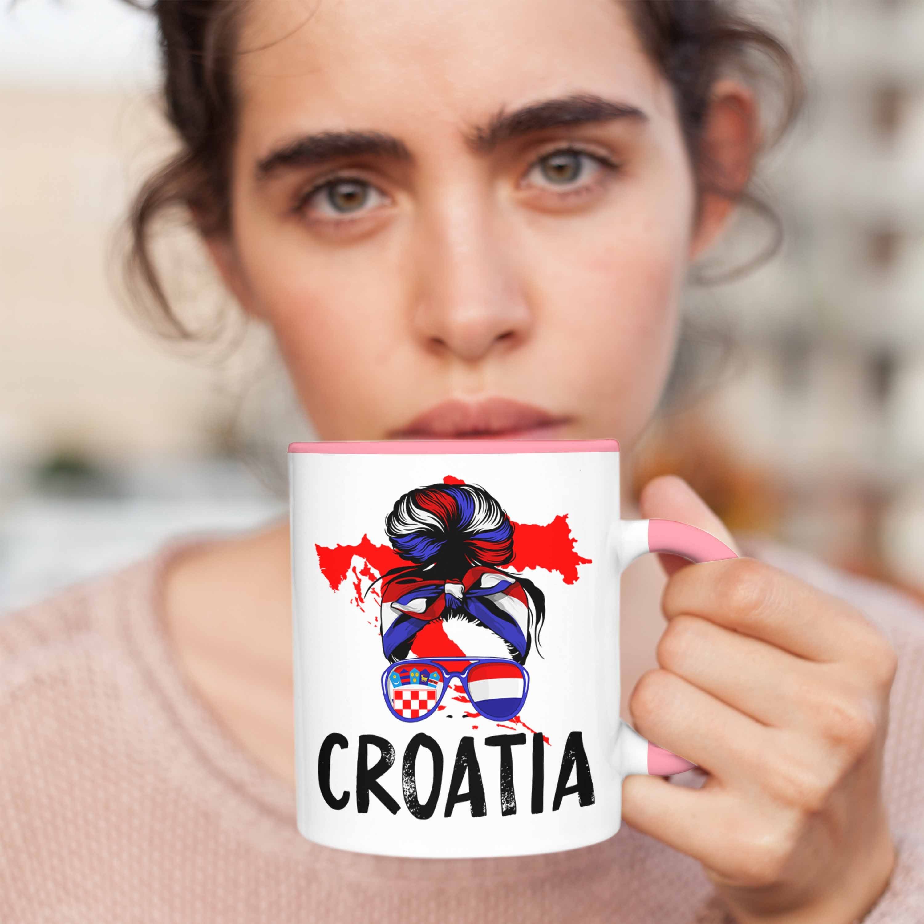 Trendation Tasse Croatia Tasse Geschenk Heimat für Frau Kroatien Kroatische Geschenkide Rosa