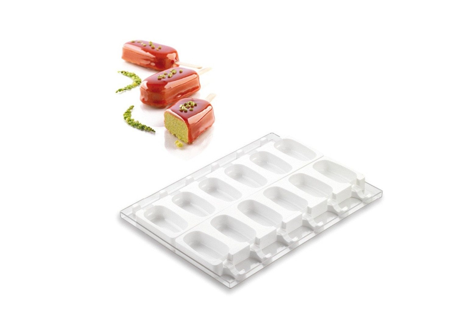 Silikomart Cake-Pop-Form Silikon Backform für Lollipops Desserts Eis inkl. Tablett 8 Mulden