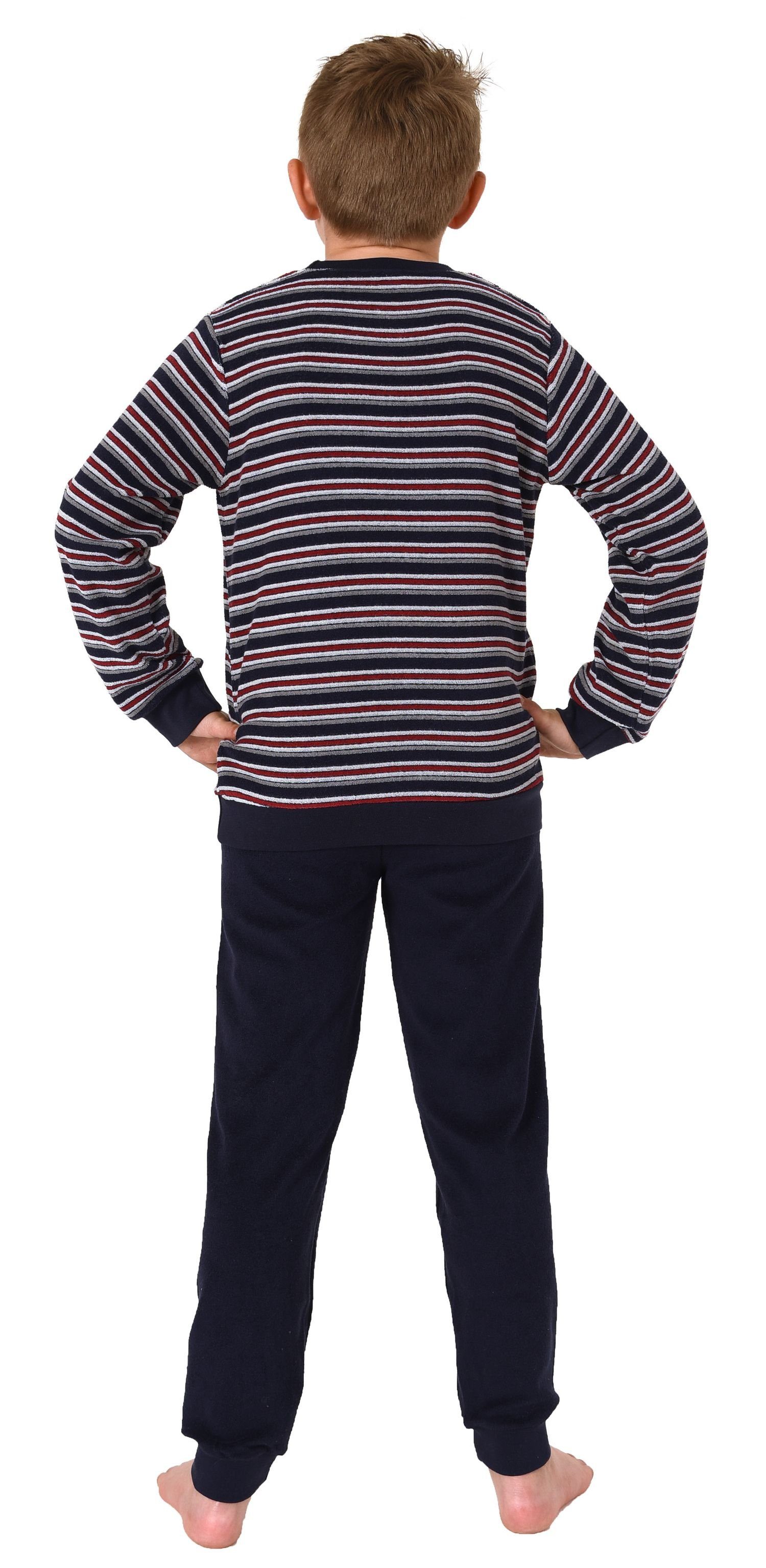 in Bündchen Schlafanzug marine mit Normann Streifenoptik Pyjama langarm Frottee Jungen