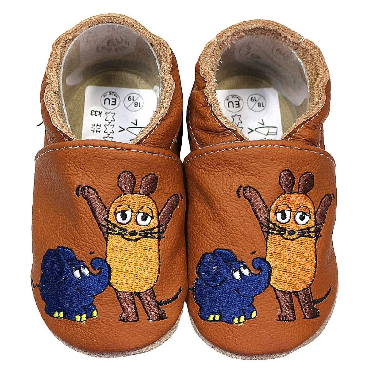 HOBEA-Germany Krabbelschuhe Maus mit Elefant braun 18/19 (6 - 12 Monate) Krabbelschuh