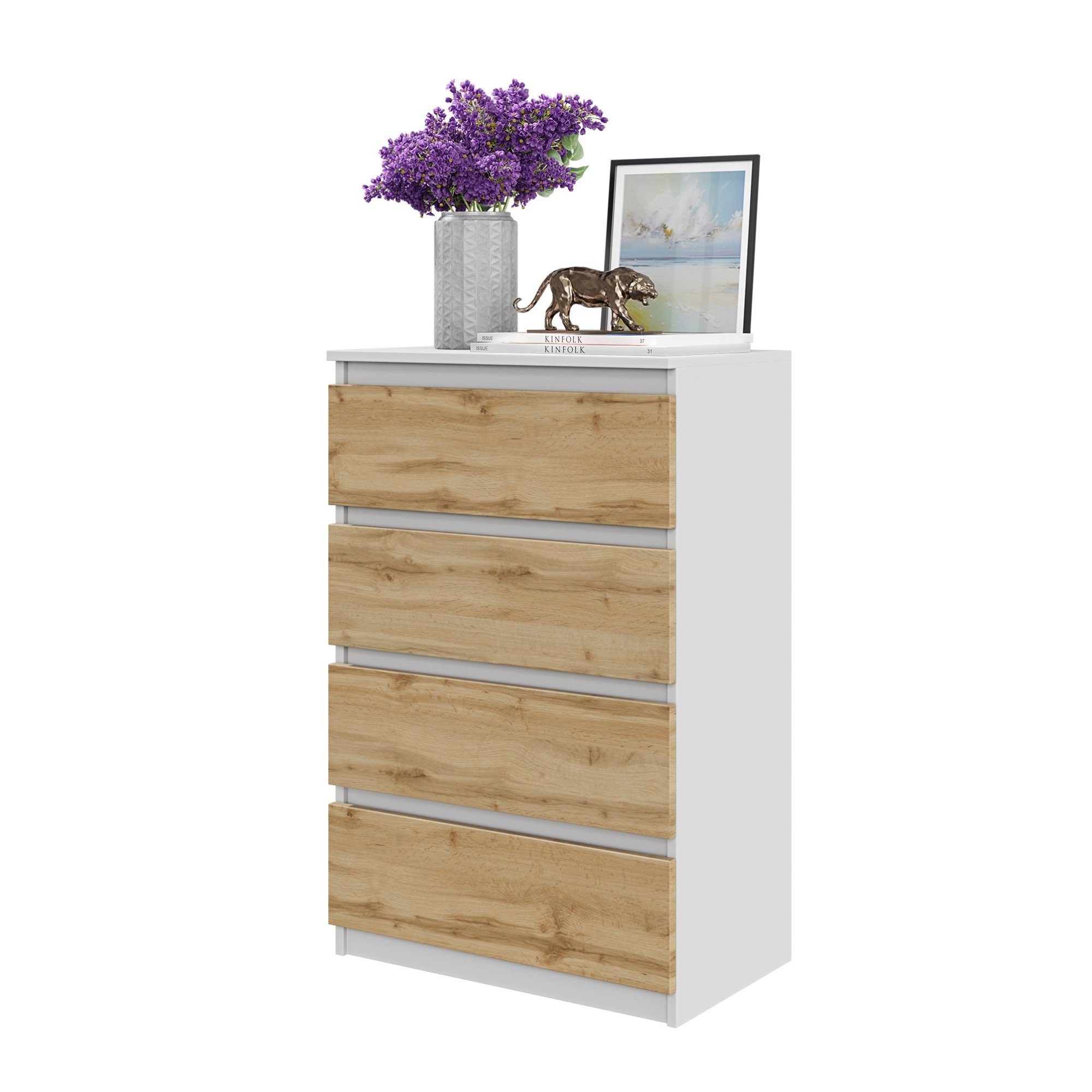 Furnica Kommode GABRIEL 4 Schubladen - Weiß Matt H92cm B60cm T33cm
