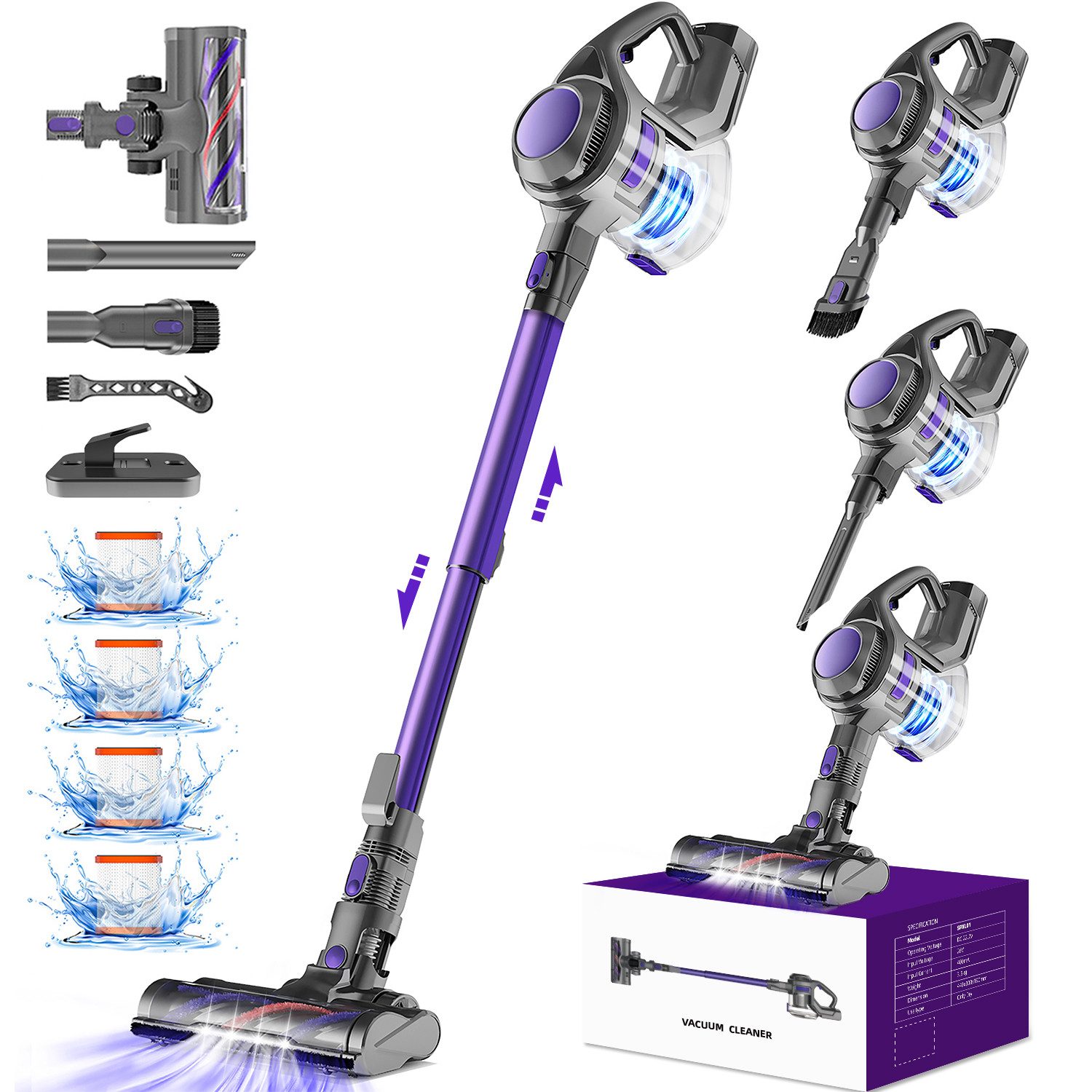 Homimaster Akku-Hand-und Stielstaubsauger Akku Staubsauger,40KPa Akkusauger, Kabelloser Staubsauger, HEPA*4, 450 W, handstaubsauger mit akku, Staubsauger mit 2200mAh Langzeitakku, Bis zu 50 Min Laufzeit, 1.6L Staubbehälter, Kabelloser Staubsauger für Tierhaare, Teppich und Hartböden