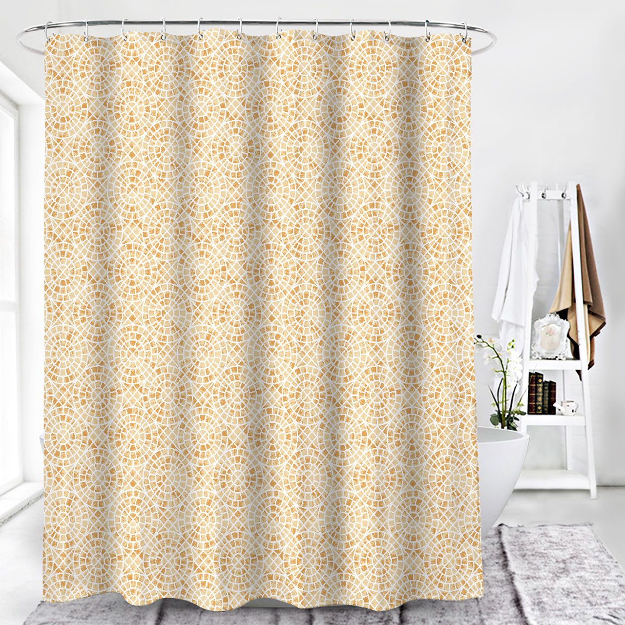 Euroshowers GmbH Duschvorhang Ringmuster Gelb und Orange 180 × 200 cm Polyester mit 12 Ringen Breite 180 cm – Bild 2 von 2