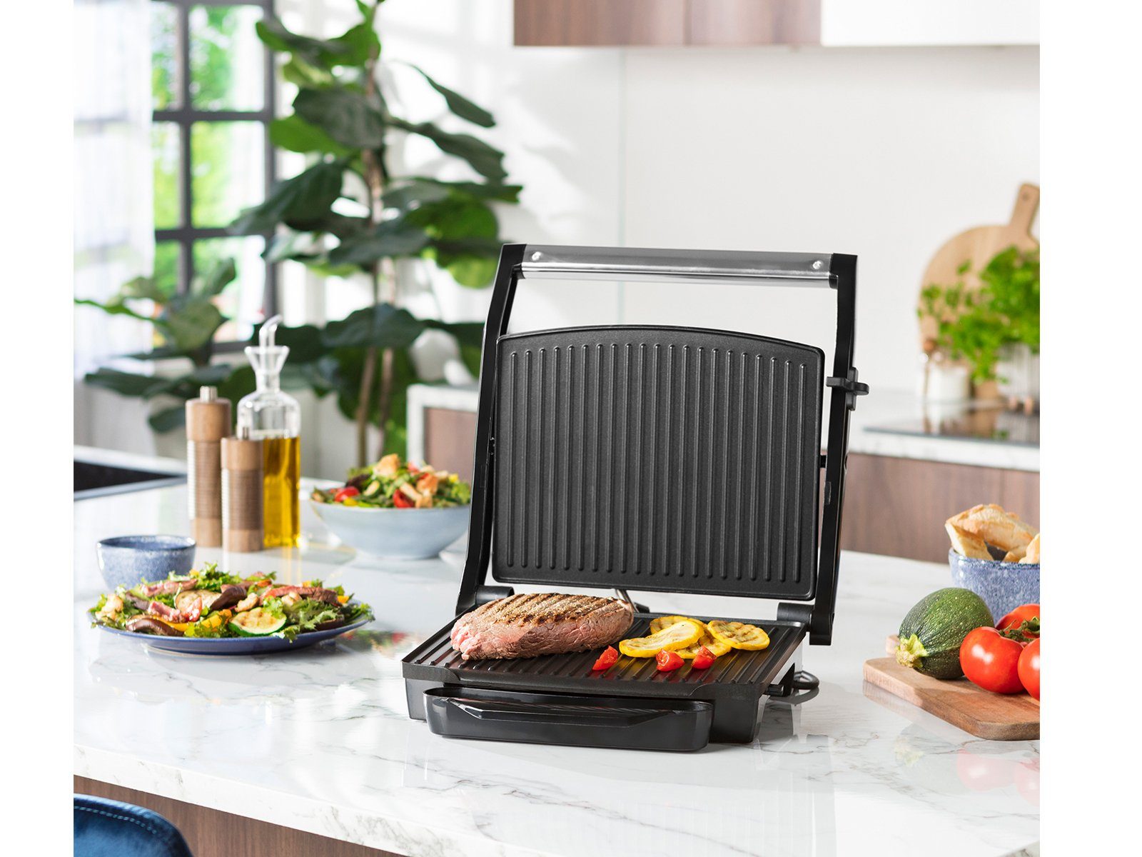 PRINCESS Kontaktgrill, 2000 W, Elektro Indoor Tisch-Grill Multi Steak-Grill Snack Panini-Maker, Zange