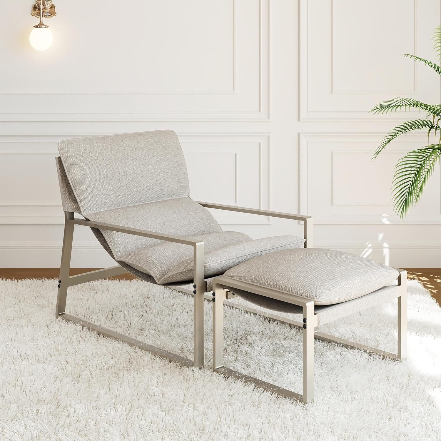 GOTLAND Sessel Moderner Akzent Sessel mit Hocker, Textilene-Stoff Lounge Sessel (für Wohnzimmer, Schlafzimmer, Büro, 2-St), mit Metallrahmen, Mid-Century Armlehnstuh