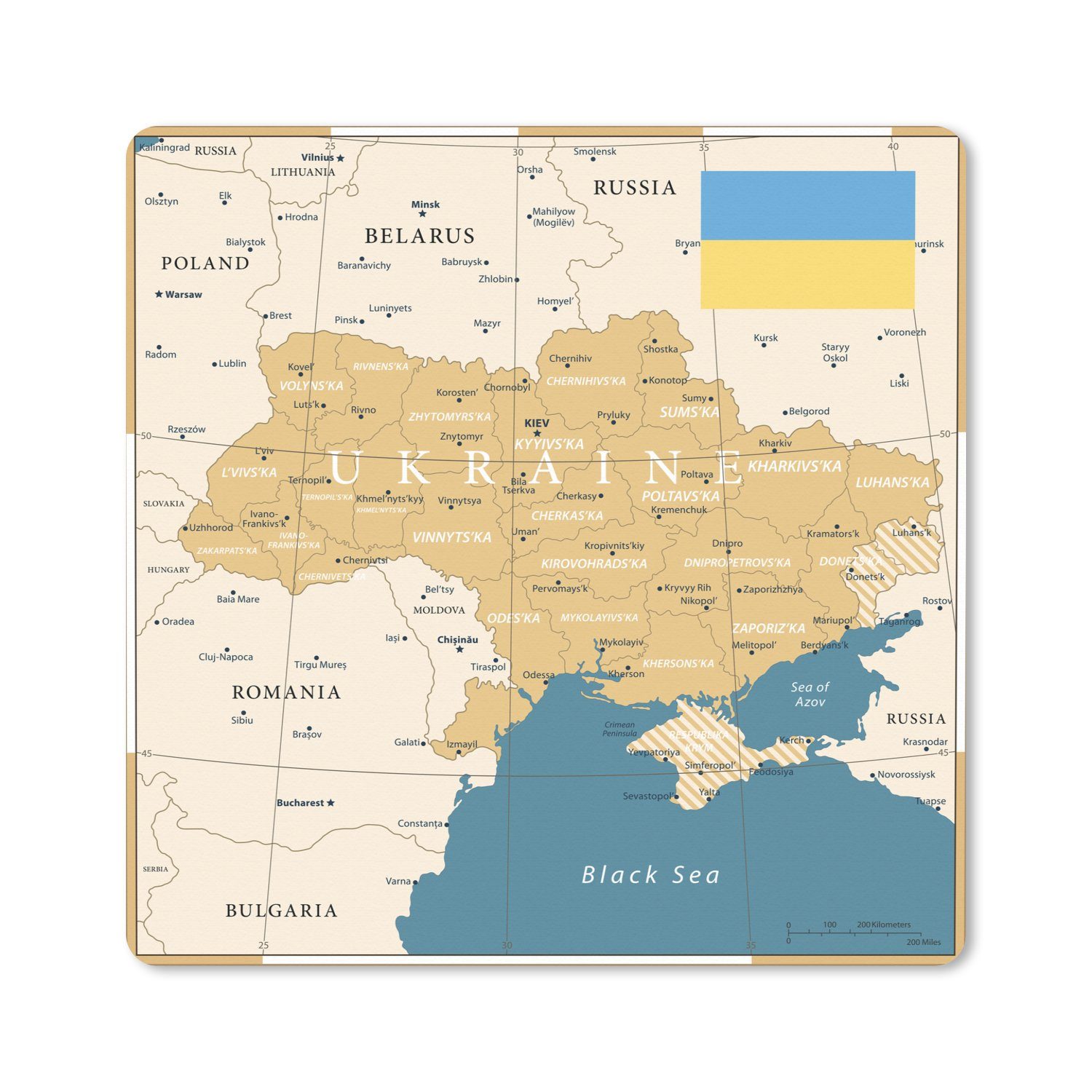 MuchoWow Mauspad Illustration einer Karte der Ukraine mit der Flagge (1-St), Mousepad, PC Zubehör, Gaming Dekoration, Desk Mat, 60x60 cm
