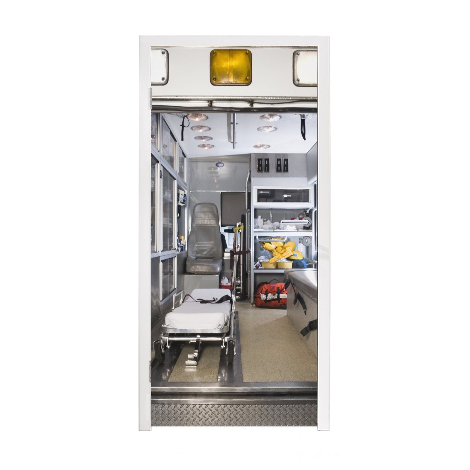 MuchoWow Türtapete Krankenwagen mit offenen Türen, Matt, bedruckt, (1 St), Fototapete für Tür, Türaufkleber, 75x205 cm