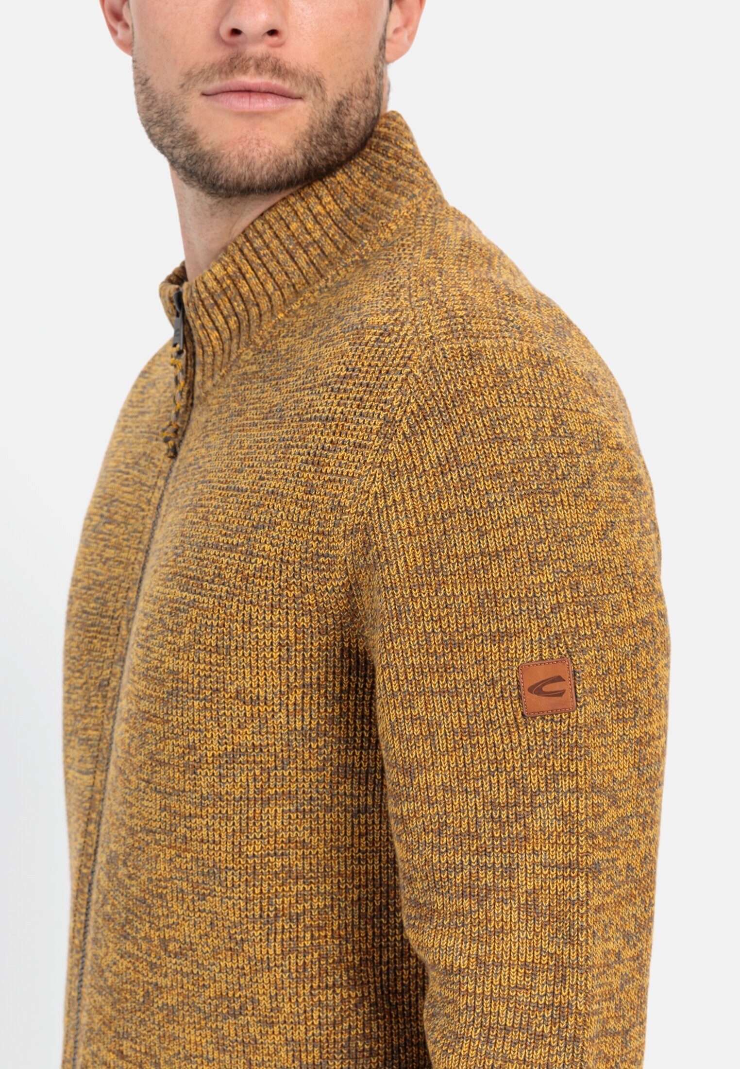 camel active Strickjacke Strickjacke mit Reißverschluss Langarm Stehkragen