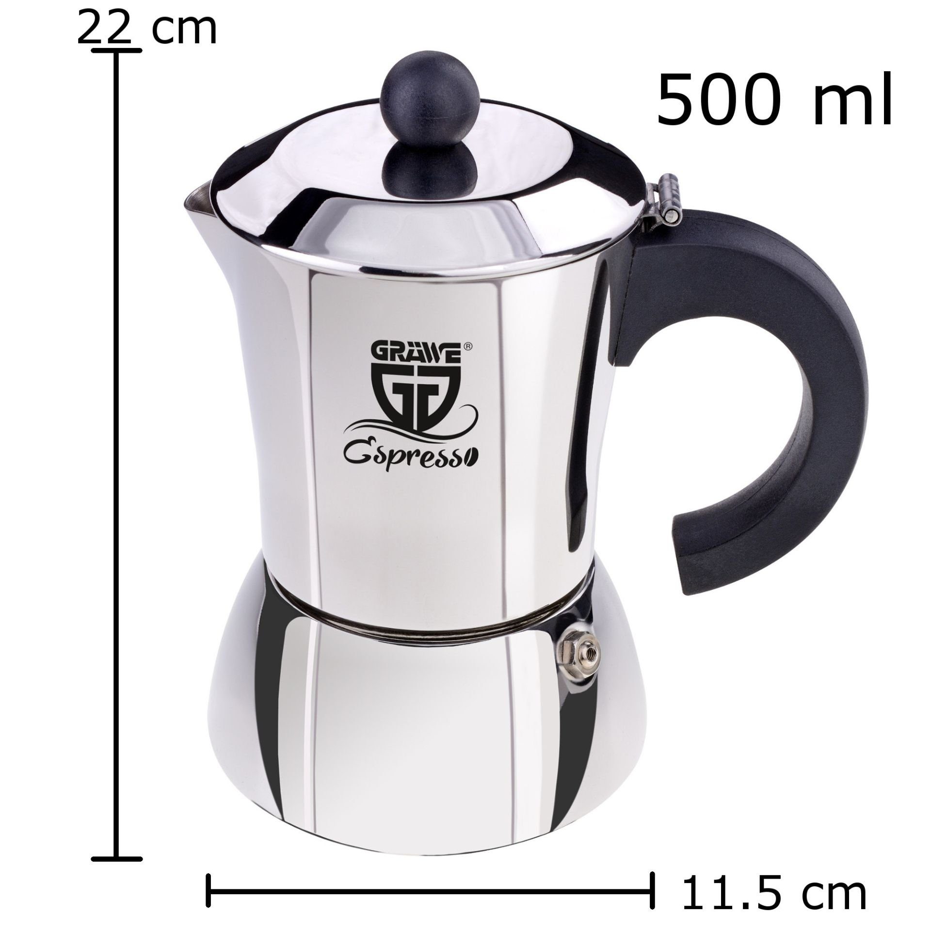 GRÄWE Espressokocher Gräwe Edelstahl Espressokocher 10 Tassen, Für alle Herdarten geeignet – Induktion, Gas, Elektro und Glaskeramik