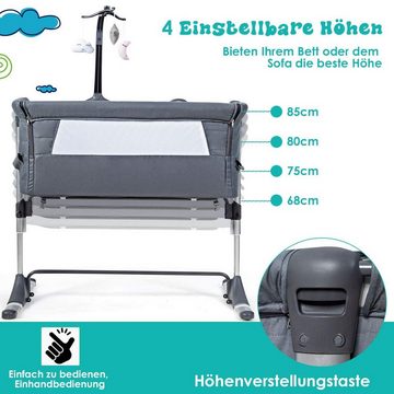 COSTWAY Beistellbett Reisebett, verstellbar, mit Spielbogen & Spieluhr