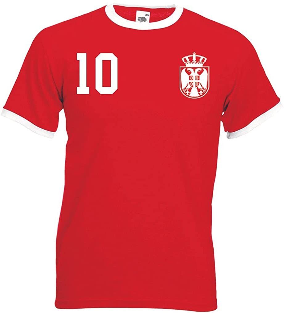 Youth Designz T-Shirt Serbien Herren T-Shirt im Fußball Trikot Look mit trendigem Print Rot
