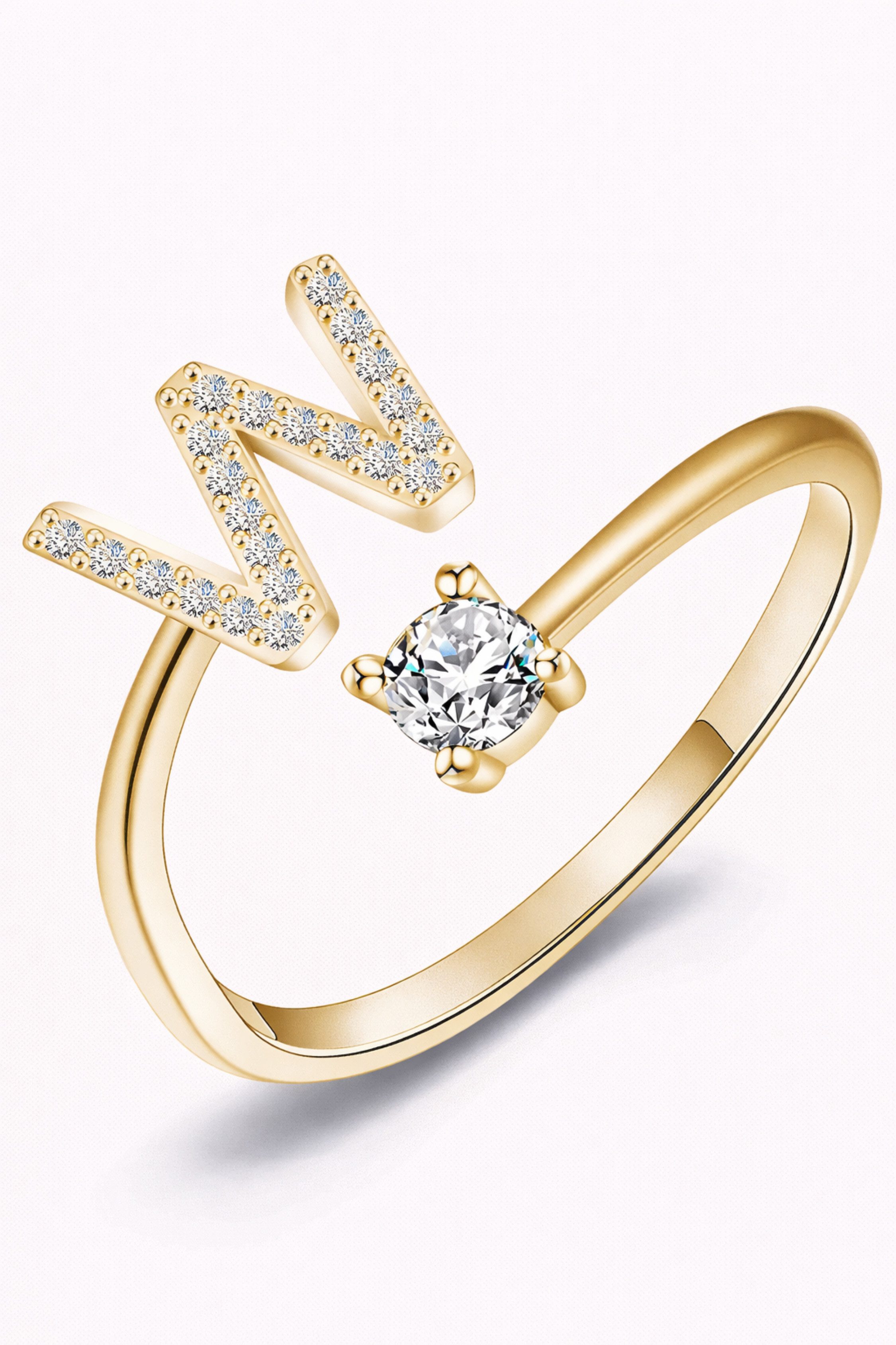 S&T Design Fingerring Buchstaben Ring Damen 14K Gold Vergoldet Silber Verstellbar Wasserfest (Goldring Geschenke für Frauen Freundin Mädchen Schmuck, 1-tlg., Buchstabenring), Damenring langlebigem Edelstahl Verstellbare Größe 50 - 60 Modeschmuck