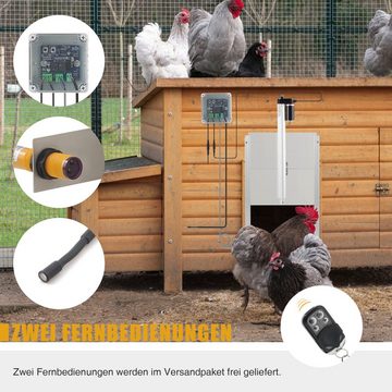 Crenex Haustierklappe mit Lichtsensor, Hühnertür+Schieber Hühnerklappe Stallöffner Hühner-Pförtner auto.