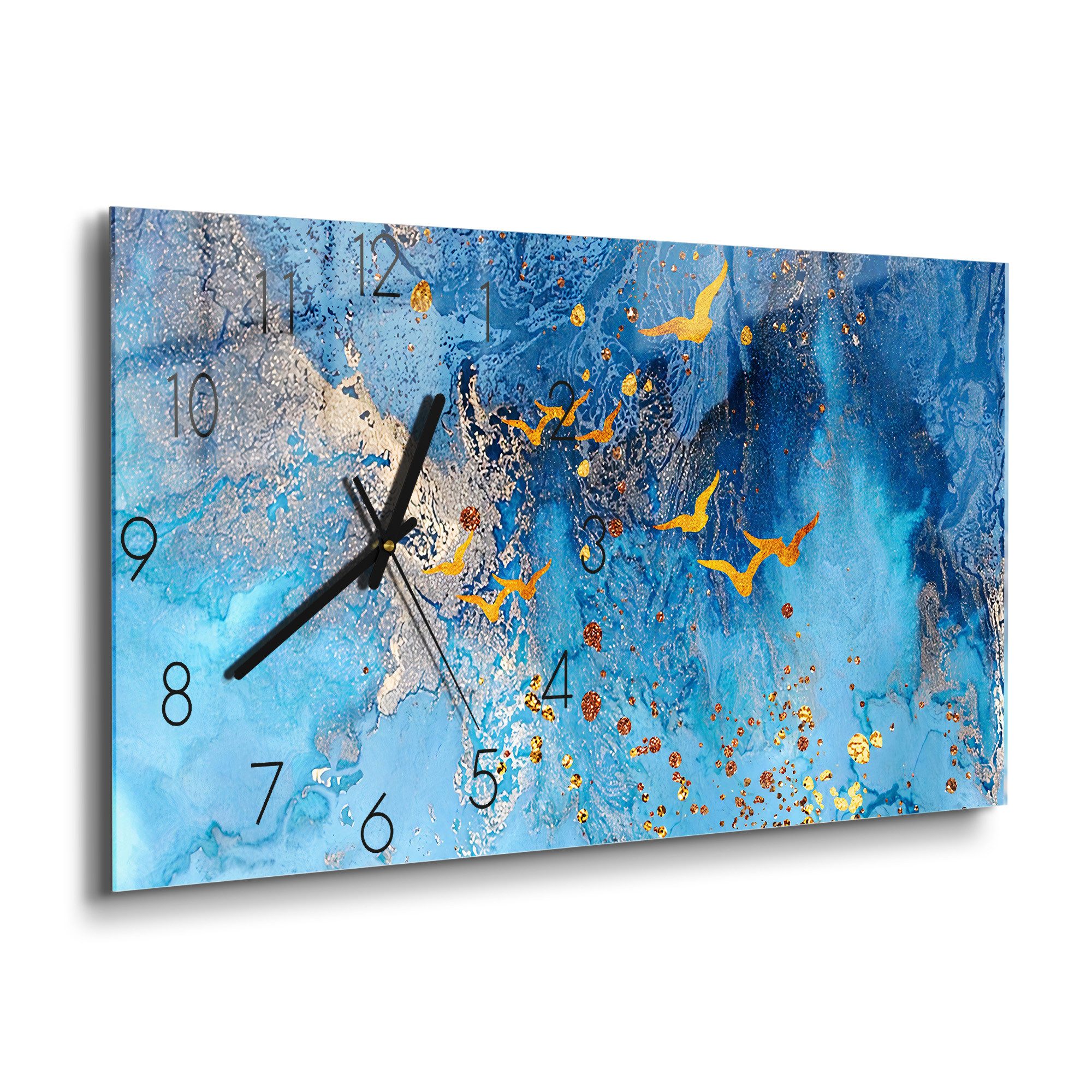 DEQOART Wanduhr 'Ozeanische Pracht' (Glas Glasuhr modern Wand Uhr Design Küchenuhr)