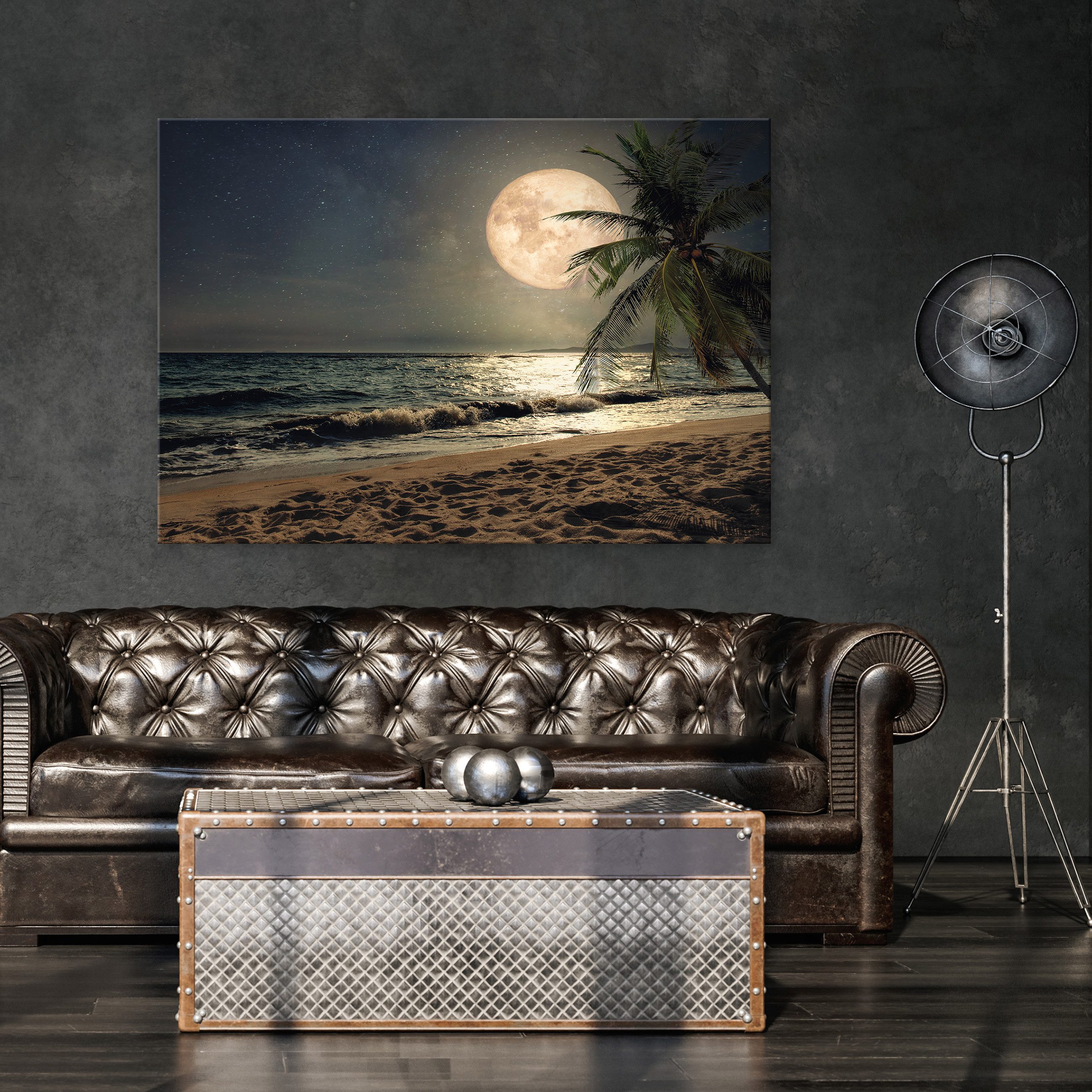 Wallarena Leinwandbild Strand Meer Palmen Nacht Modern Wandbilder Wand Deko günstig online kaufen