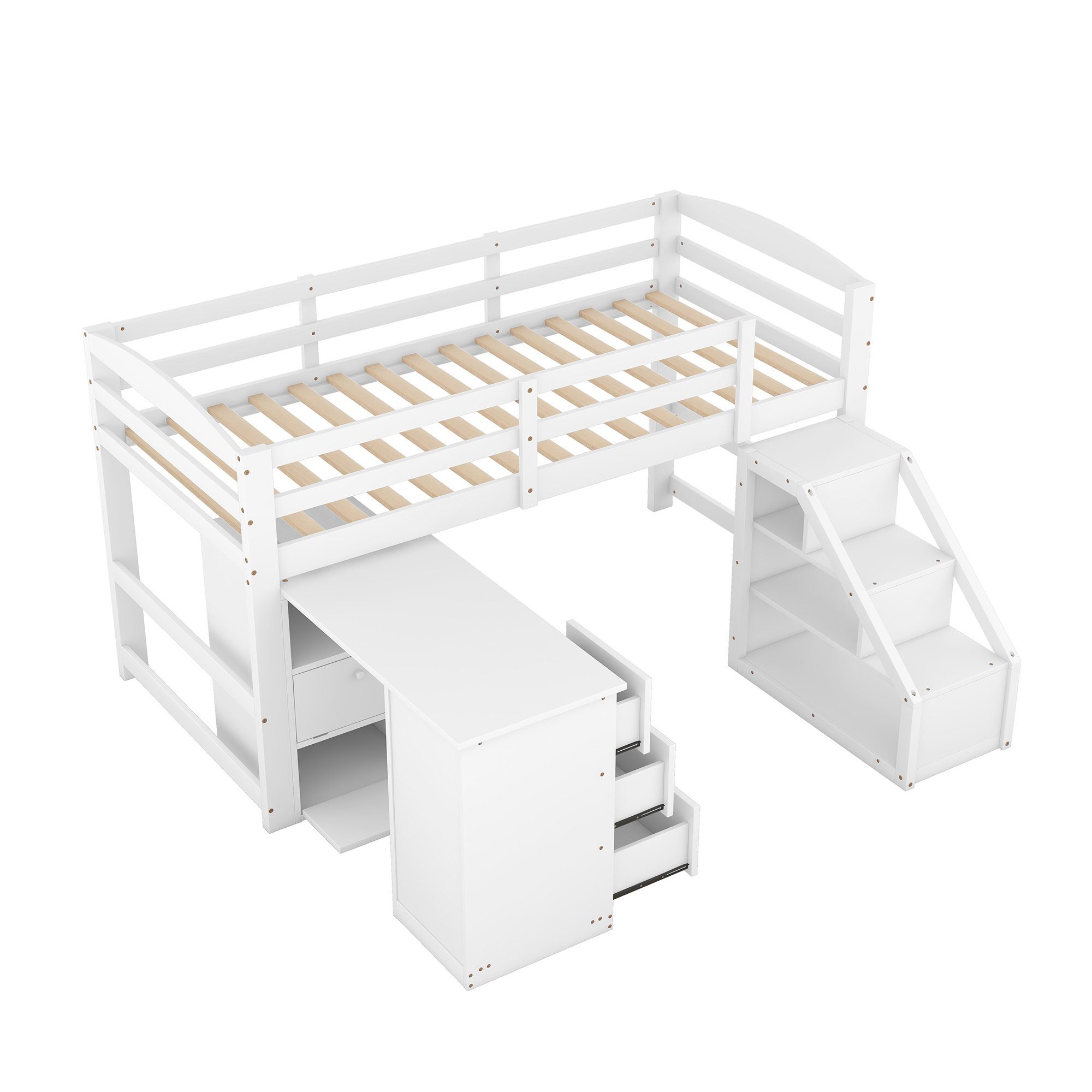 x Treppe), Kinderbett Multifunktionsschreibtisch Ohne Matratze integriertem mit Funktionsbett und 200 REDOM Bett Hochbett Einzelbett Gästebett cm, (90