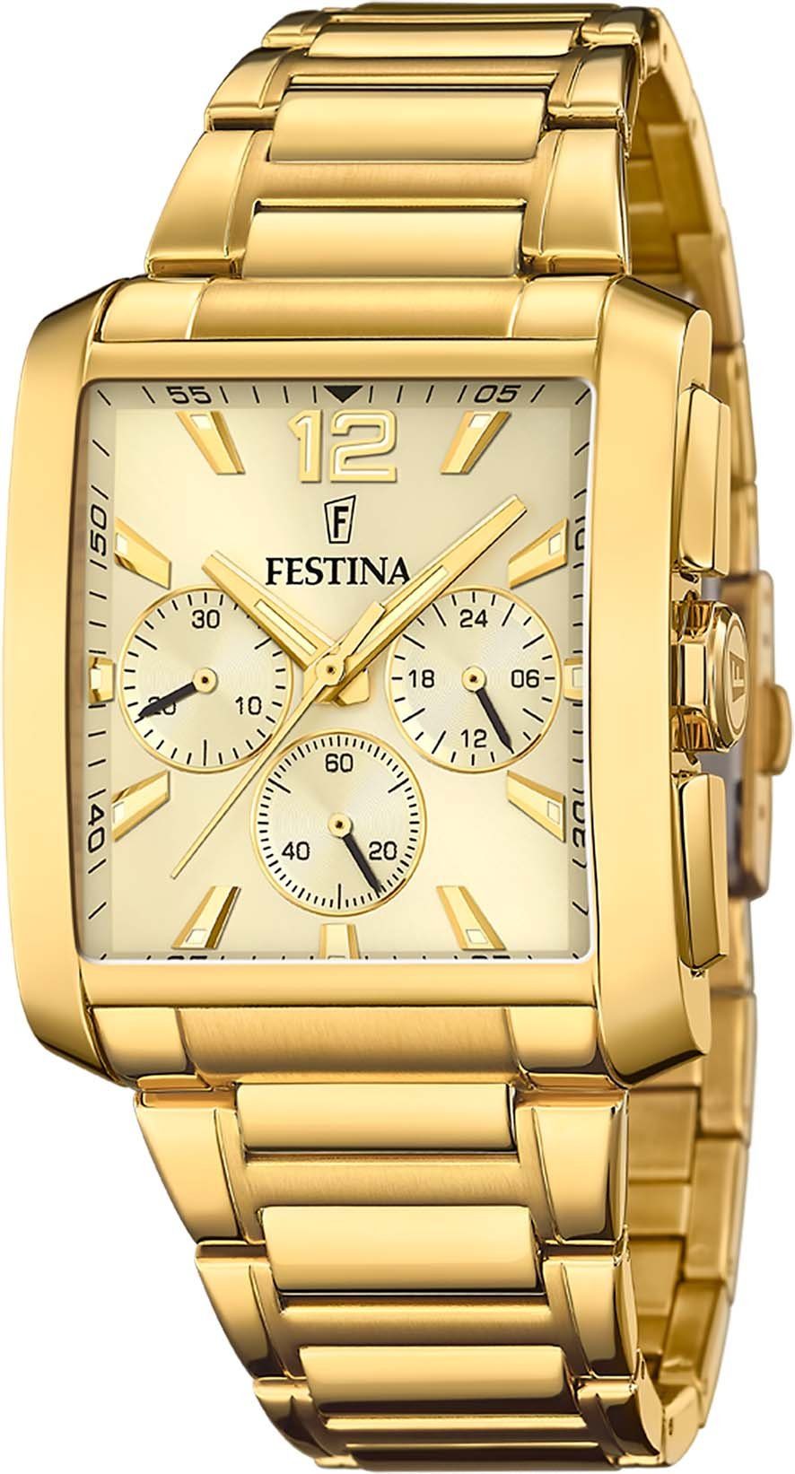 Festina Chronograph F20638/2, Edelstahlgehäuse, goldfarben PVD-beschichtet,  ca. 38/37 mm