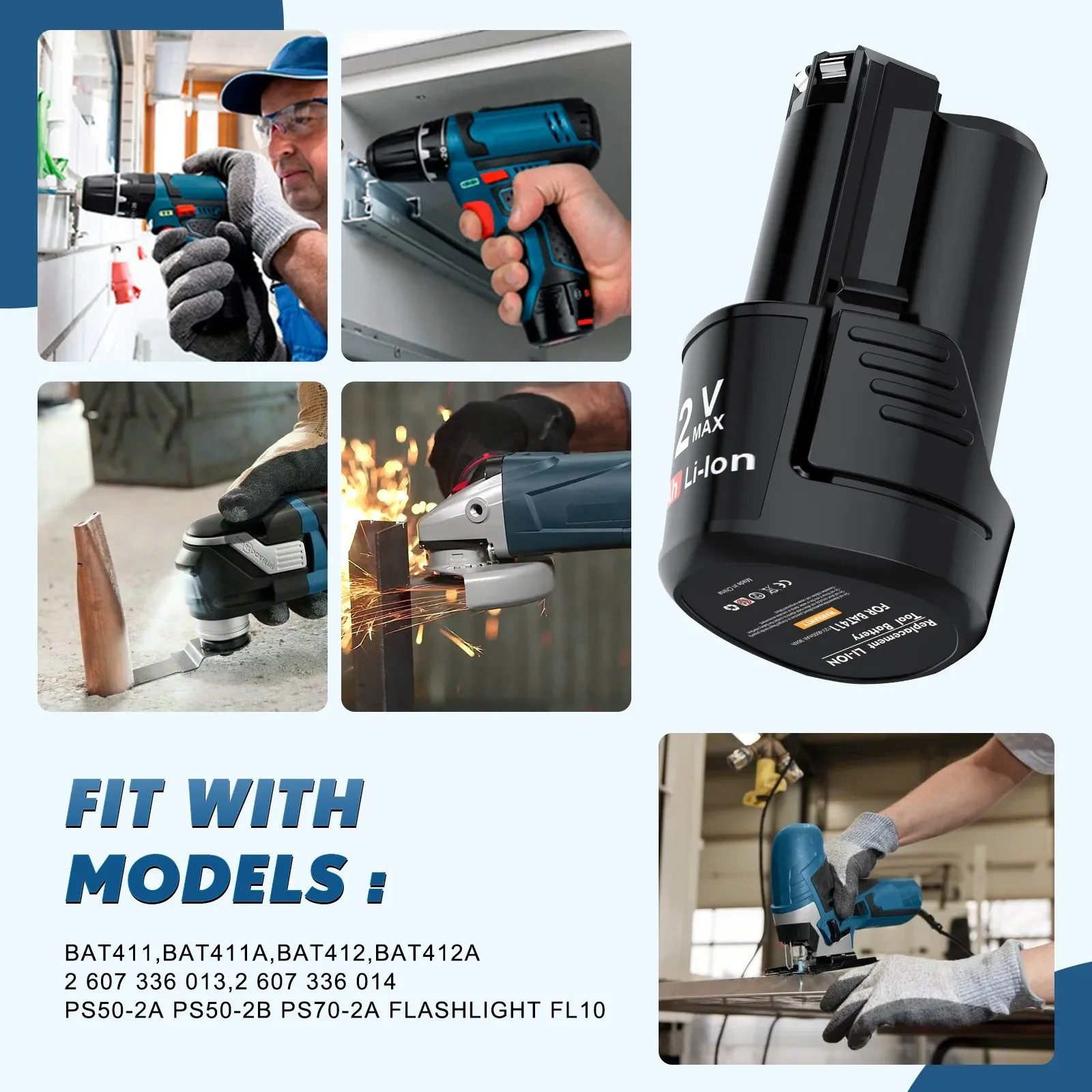 Athlix Ersatz Akku für Bosch 12V 3000mAh Li-Ion Akku BAT411A BAT412 BAT441 Akku GSR, GDR 10.8V & GOP, GSA, GSC, GOS 12V 3000 mAh (12 V), 2er Pack, Breite Kompatibilität, 3 Ah Kapazität