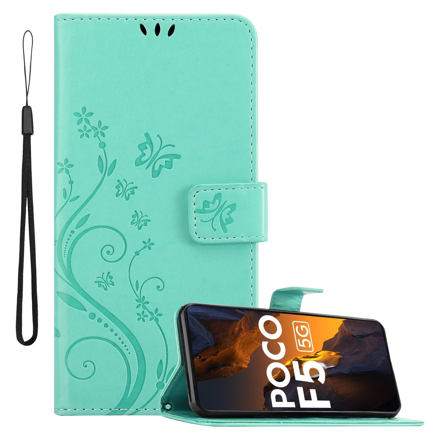 Cadorabo Handyhülle für Xiaomi Poco F5 Hülle Xiaomi Poco F5, Hülle Schutzhülle Blumen Flower mit Standfunktion Kartenfach Magnet