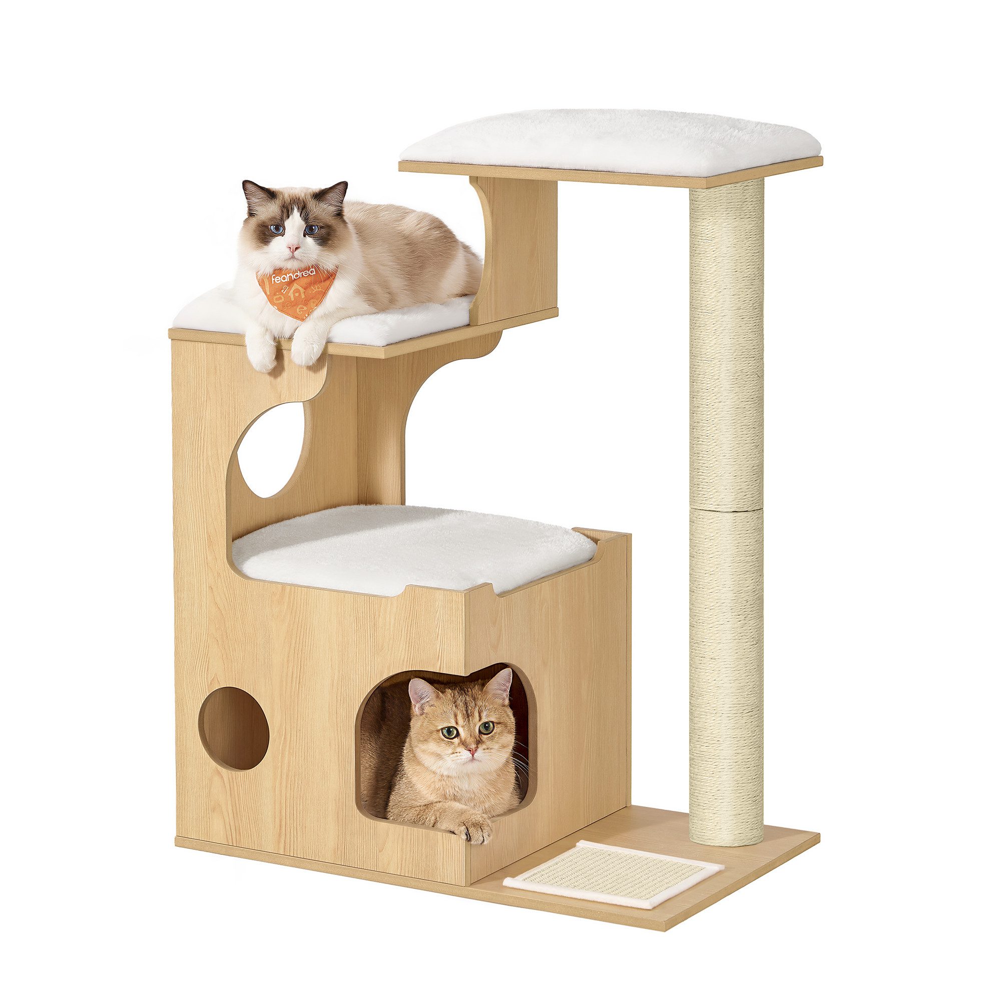 FEANDREA Kratzbaum Liegeflächen, 88 cm hoher Katzenbaum, mit Höhle, und Sisal-Kratzmatte, Säule