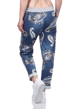 Aurela Damenmode Jogger Pants Freizeithose leichte Damen Haushose in moderner Jeansoptik mit elastischem Bund und Schnürung