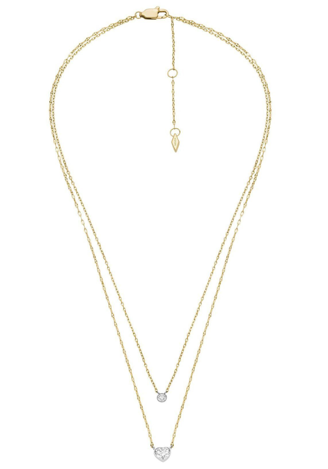 Fossil Kette mit Anhänger Schmuck Geschenk Edelstahl Halskette SADIE Kreis Herz, mit Zirkonia (synth)