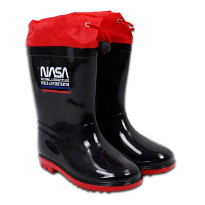 NASA NASA Space Center Jungen Regenstiefel Gummistiefel Gr. 25 bis 34, Schwarz