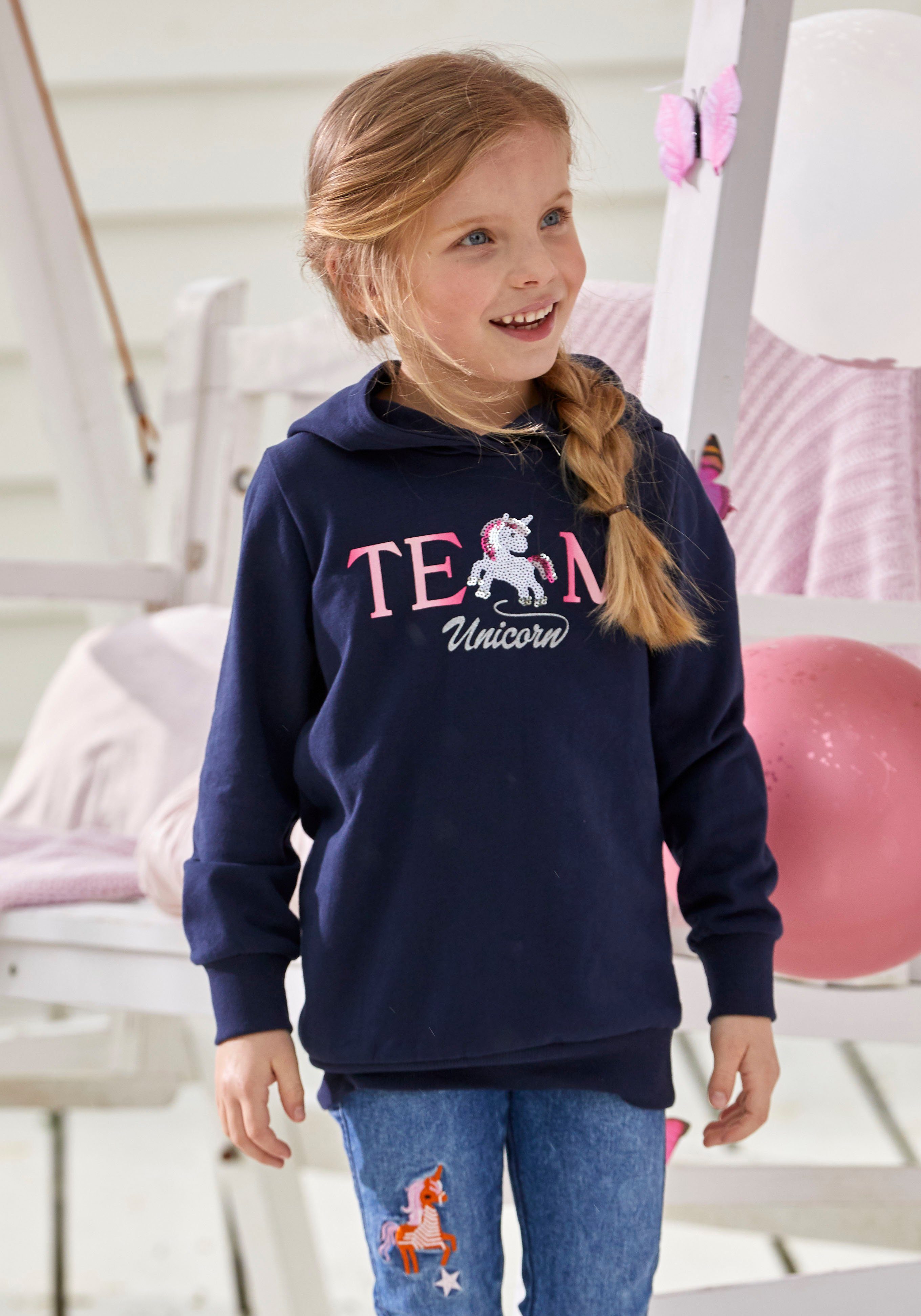 UNICORN Kapuze Longsweatshirt mit KIDSWORLD Team