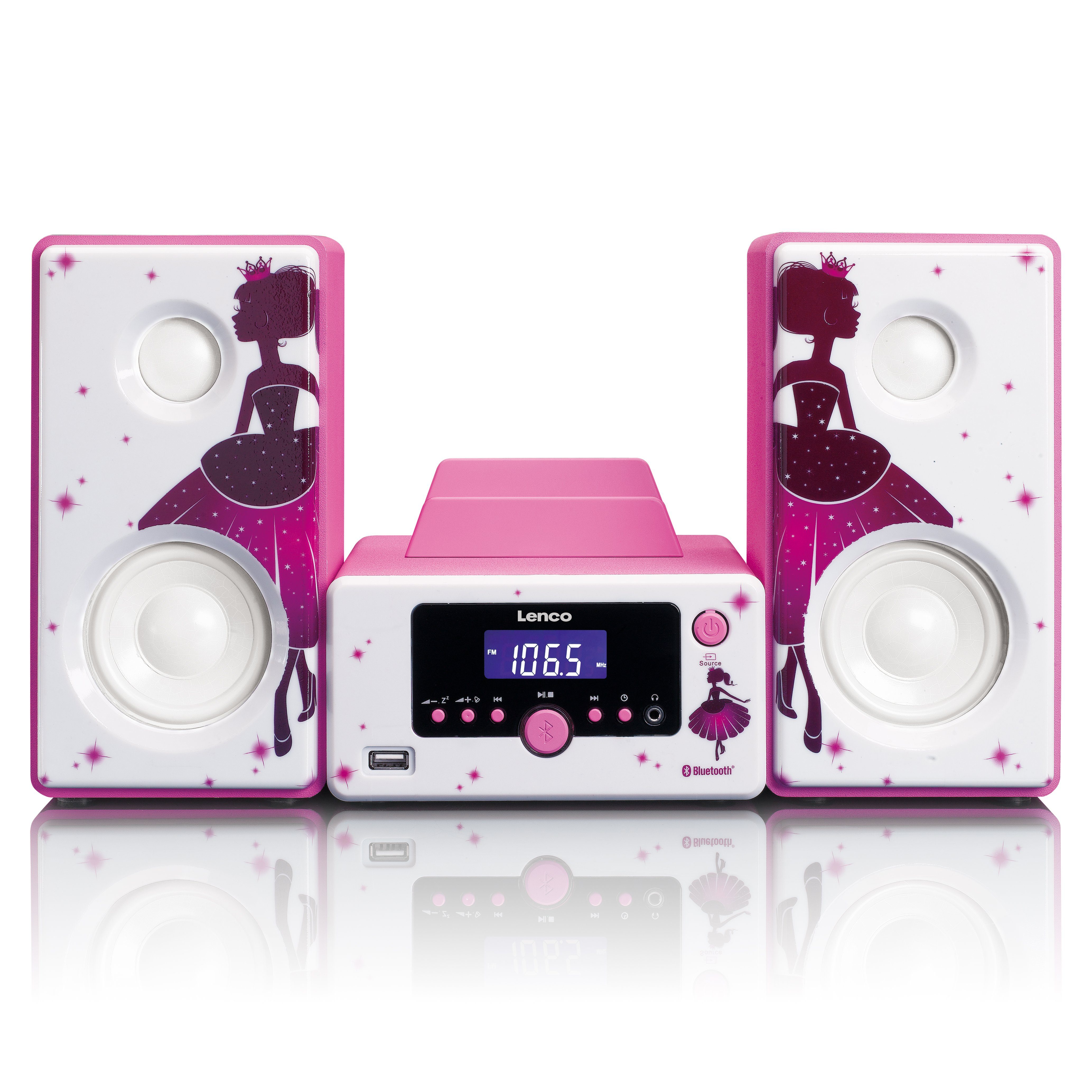 Lenco MC-020 Princess Stereoanlage (FM, 8 W, Stereoset mit USB, AUX, Bluetooth & Weckerfunktion in zwei Designs)