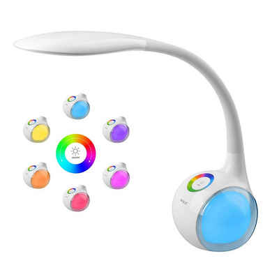 WILIT LED Tischleuchte 5W LED Schreibtischlampe Kinder Nachttischlampe Touch Dimmbar, LED fest integriert, Neutralweiß, Stufenlos Einstellbares Farblicht und 3 Helligkeitsstufen