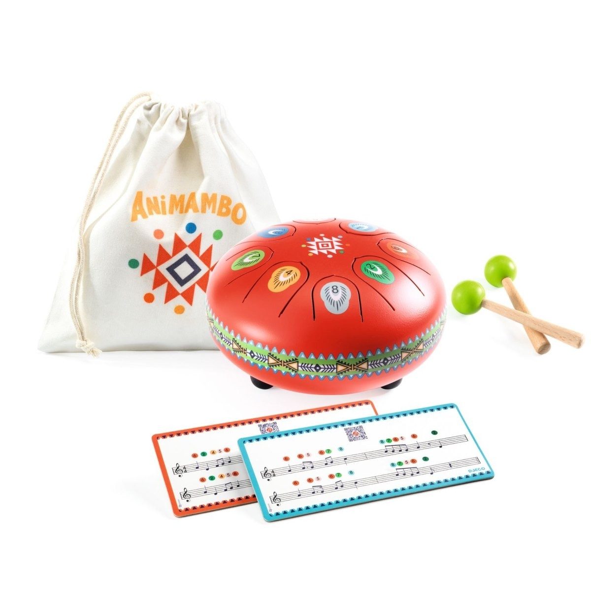 DJECO Spiel Animambo Rote Zungentrommel für erste Melodien, Animambo Rote Zungentrommel