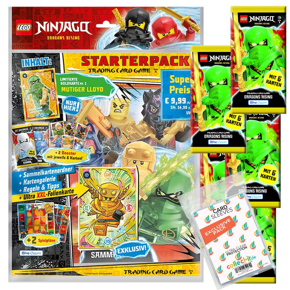 Blue Ocean Sammelkarte LEGO Ninjago Serie 9 Trading Cards 1 Starter + 5 Booster + Sleeves