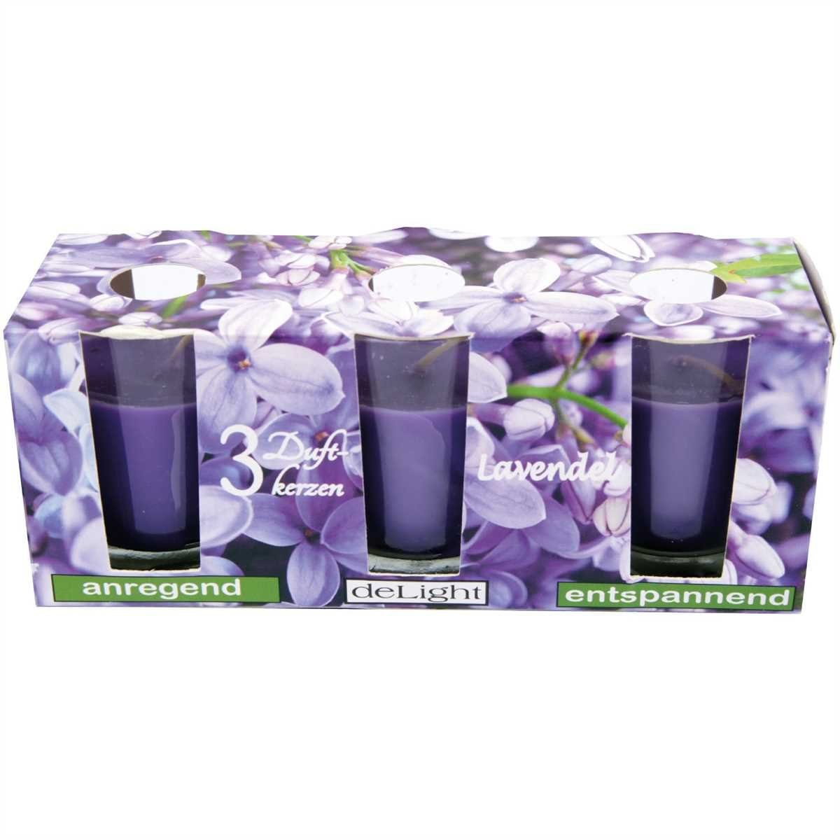 HS Candle Duftkerze Set im Glas (3-tlg), Lavendel, sanfte florale Duftnote, Ø4,5x6,5 cm, bis zu 12h Brenndauer – Bild 2 von 4