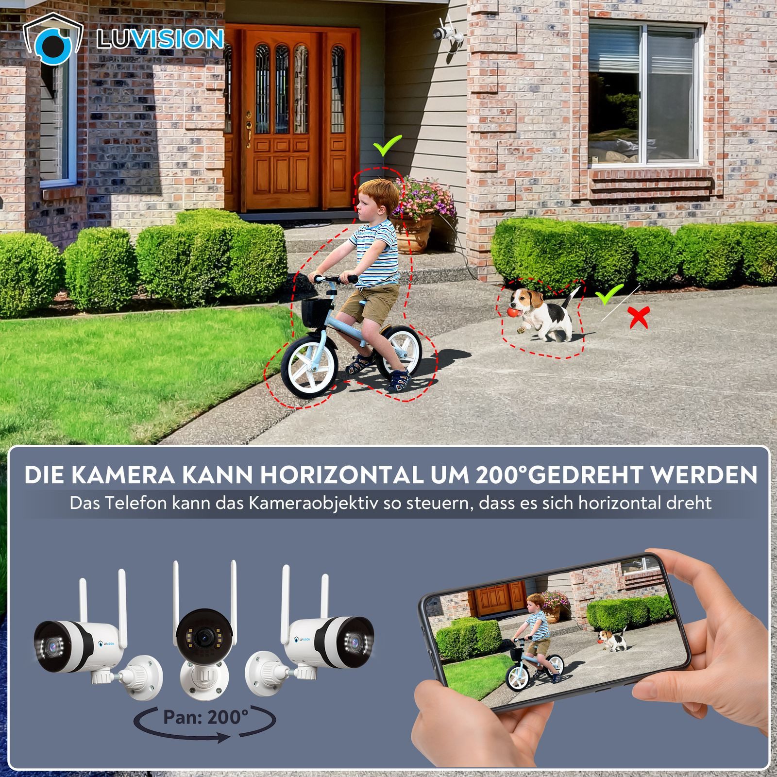 LUVISION Überwachungskamera K8508-MW + PJ2140-W 2er (Außen- und Innenbereich, 2-tlg., WLAN Überwachungssystem mit Monitor 5MP NVR Überwachungskamera Set, 2-Wege Audio, Mikrofon, NVR, Sirene, Nachtsicht, Autotracking)