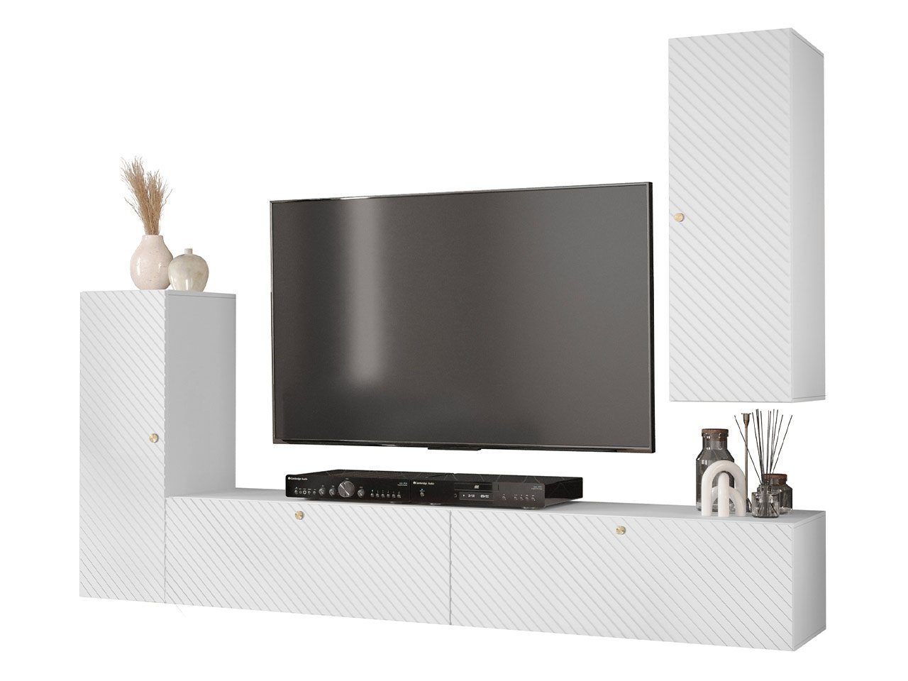 Waldi 1, 2x MIRJAN24 TV-Lowboard), Öffnungssystem Weiß Hängeschrank, 2x II (4er-Set, Slim Griffloses Wohnwand